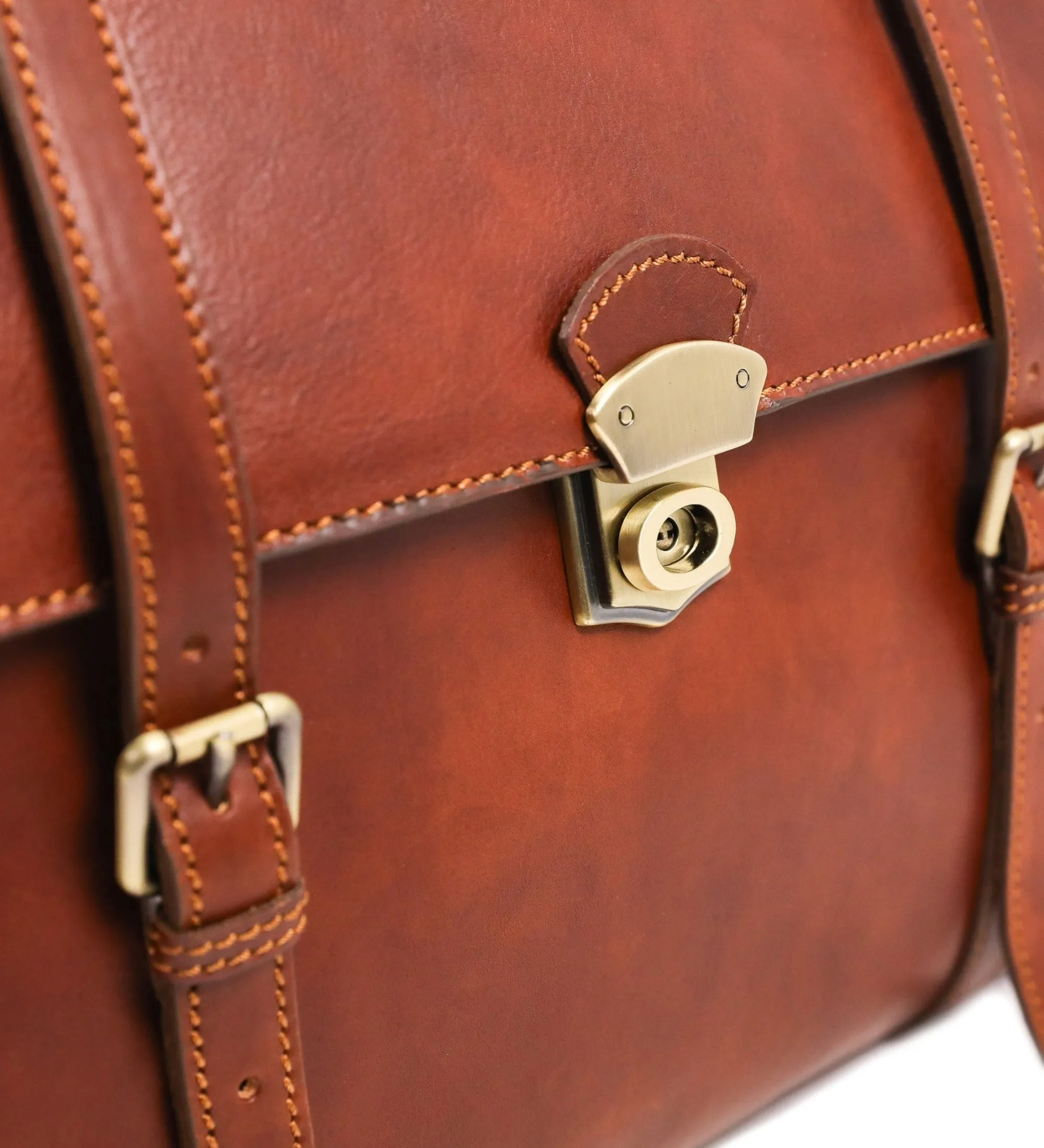 Full Grain Italian Leather Belted Briefcase, Convertible Backpack - The Glass Menagerie