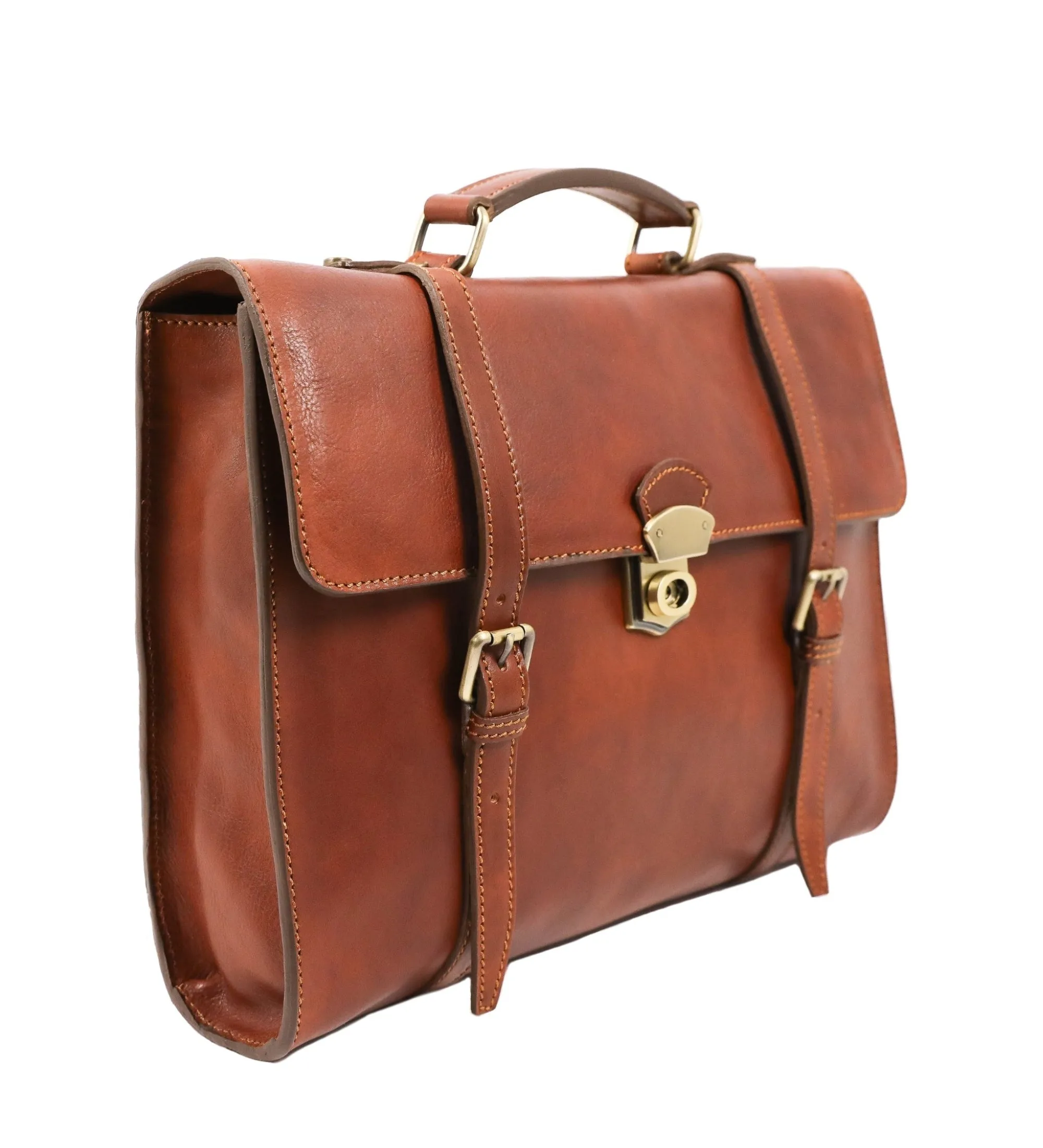 Full Grain Italian Leather Belted Briefcase, Convertible Backpack - The Glass Menagerie