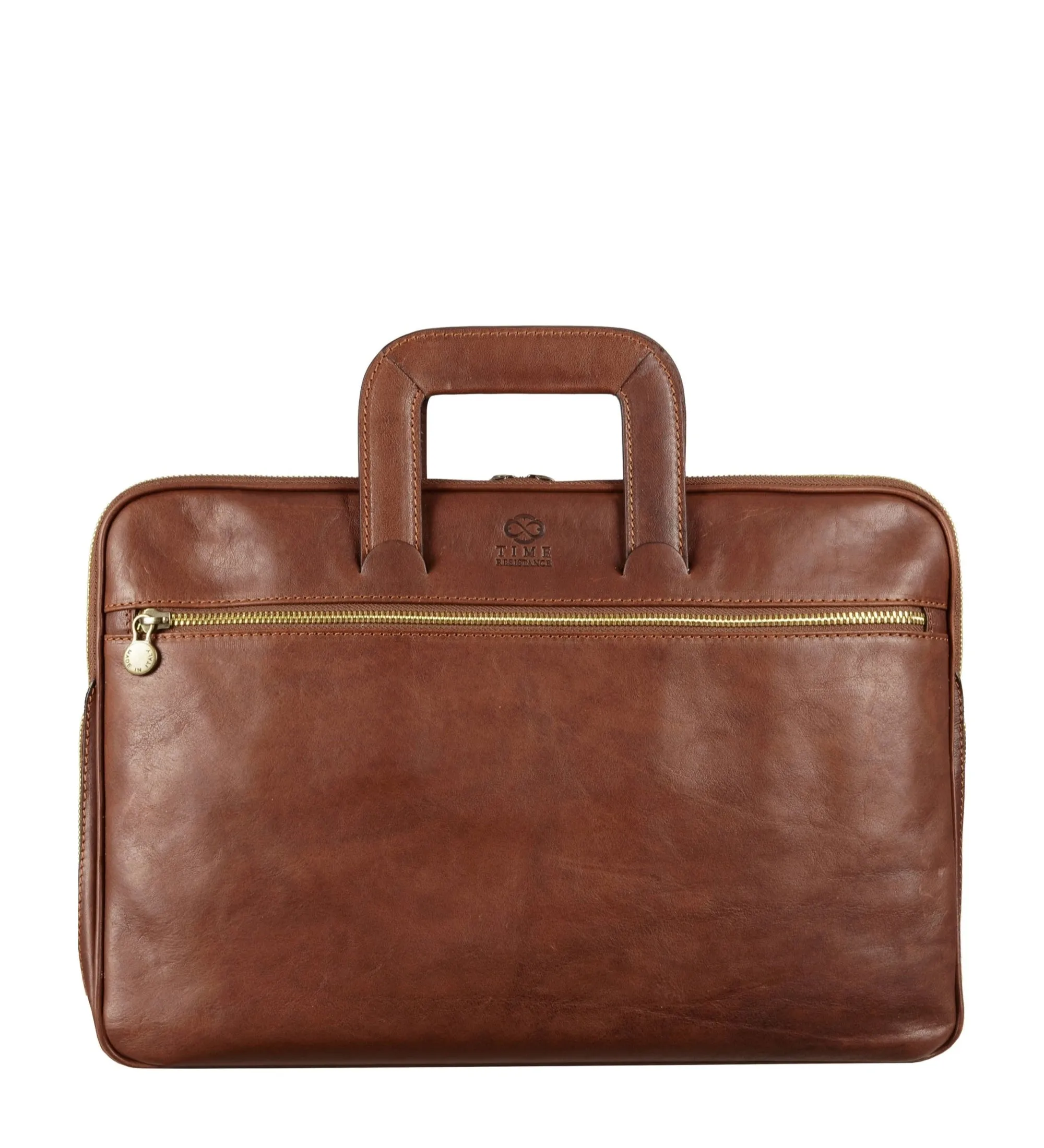 Full Grain Italian Leather Briefcase Laptop Bag - Brave New World