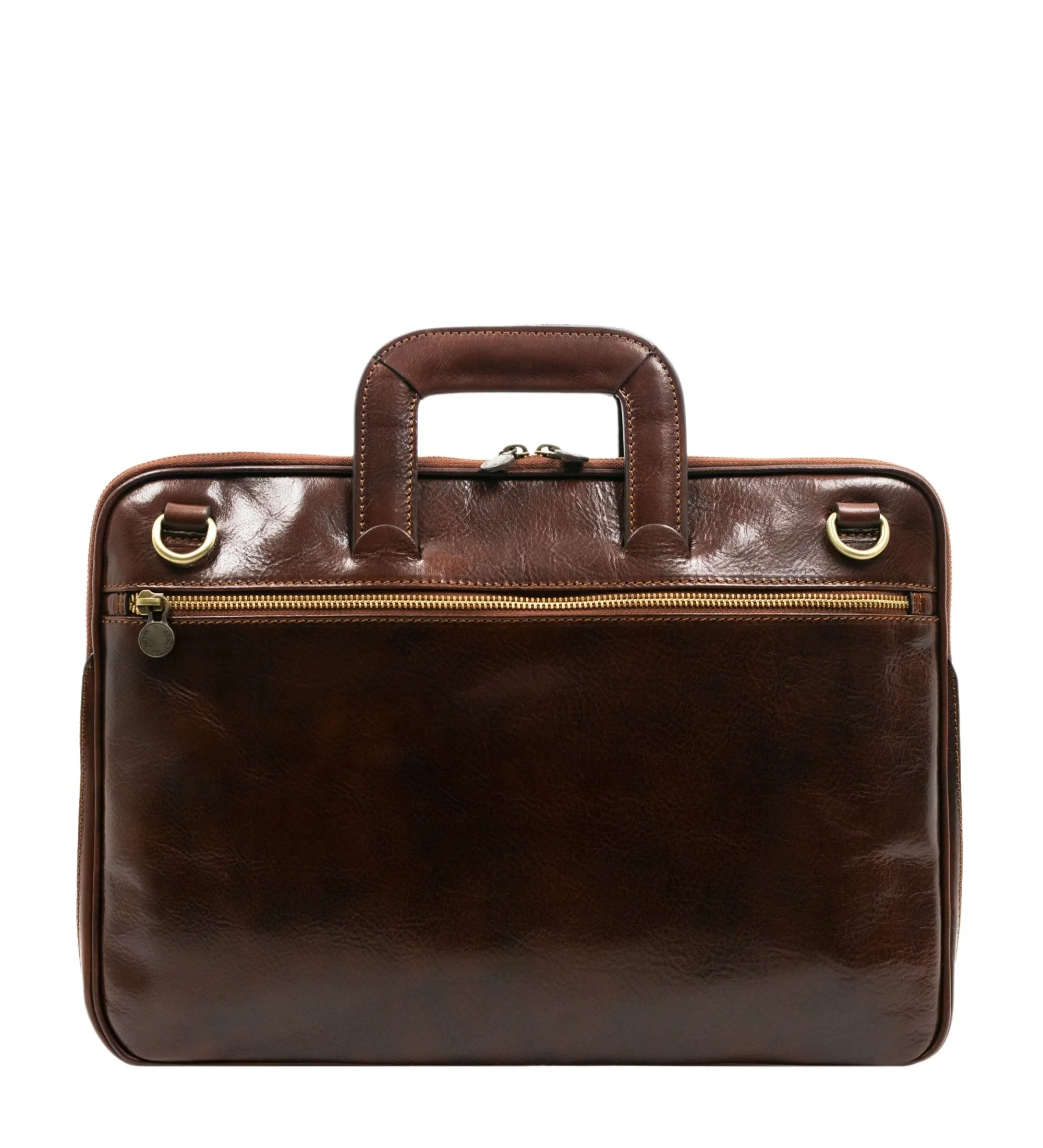 Full Grain Italian Leather Briefcase Laptop Bag - Brave New World