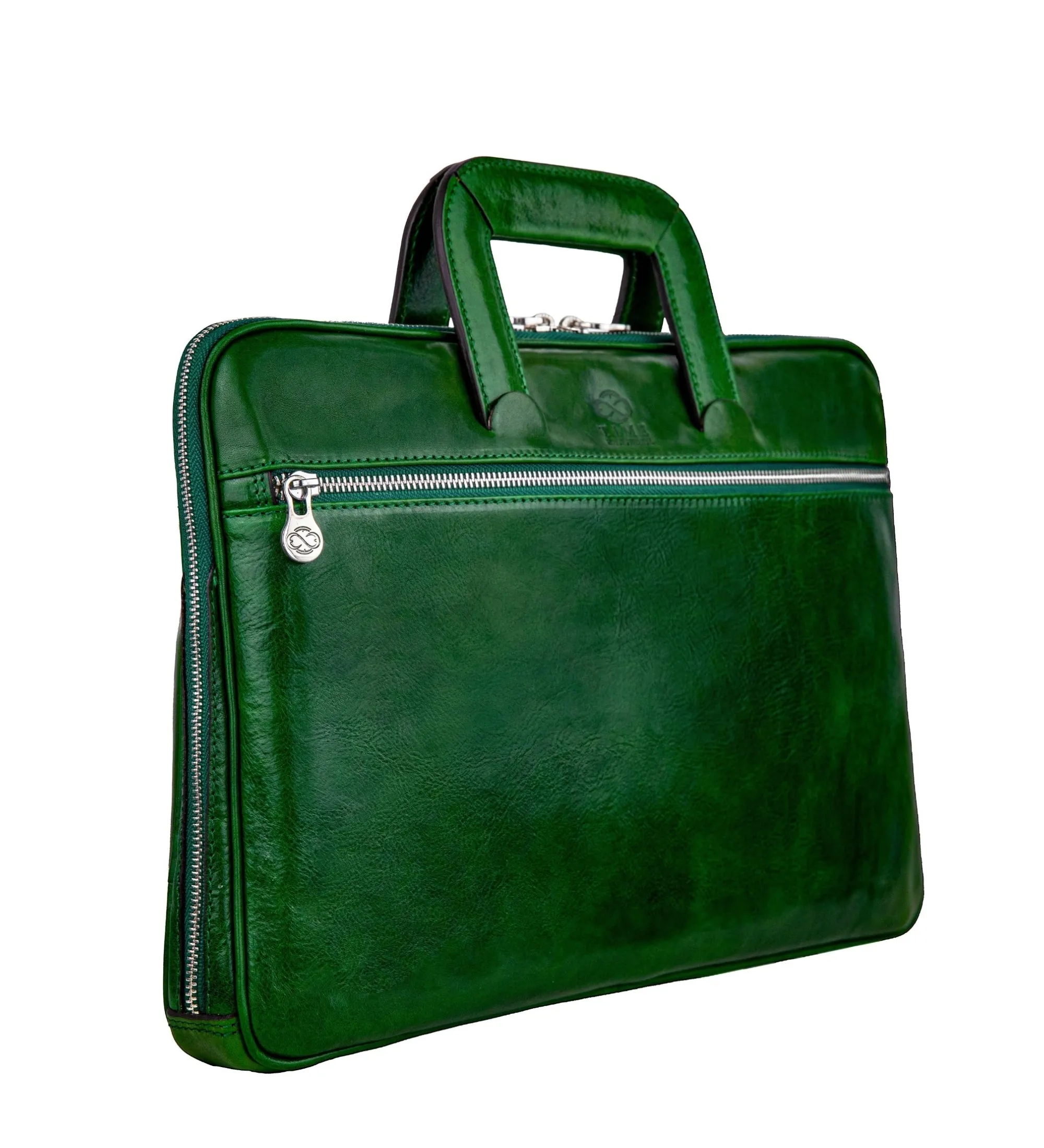 Full Grain Italian Leather Briefcase Laptop Bag - Brave New World