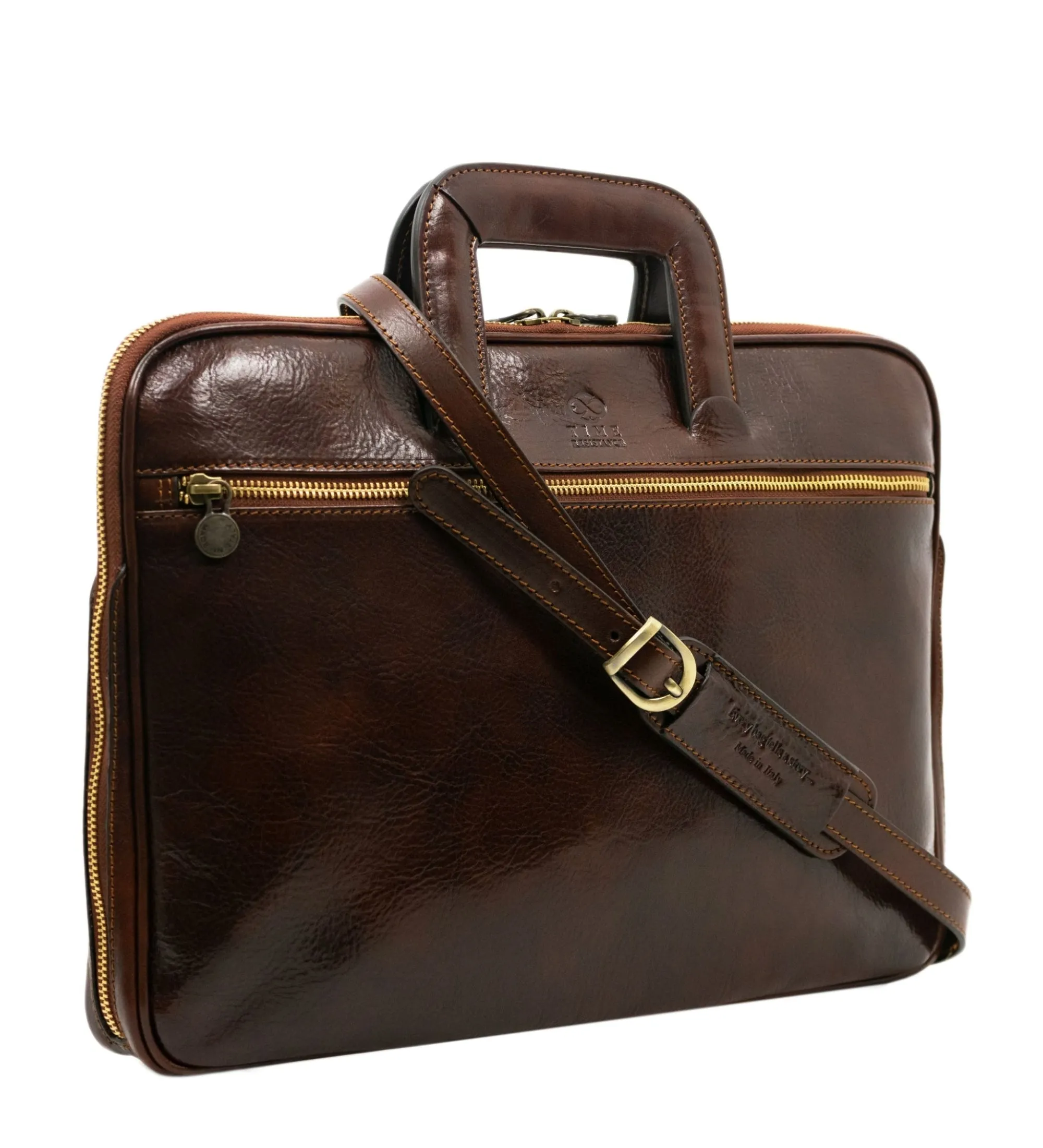 Full Grain Italian Leather Briefcase Laptop Bag - Brave New World