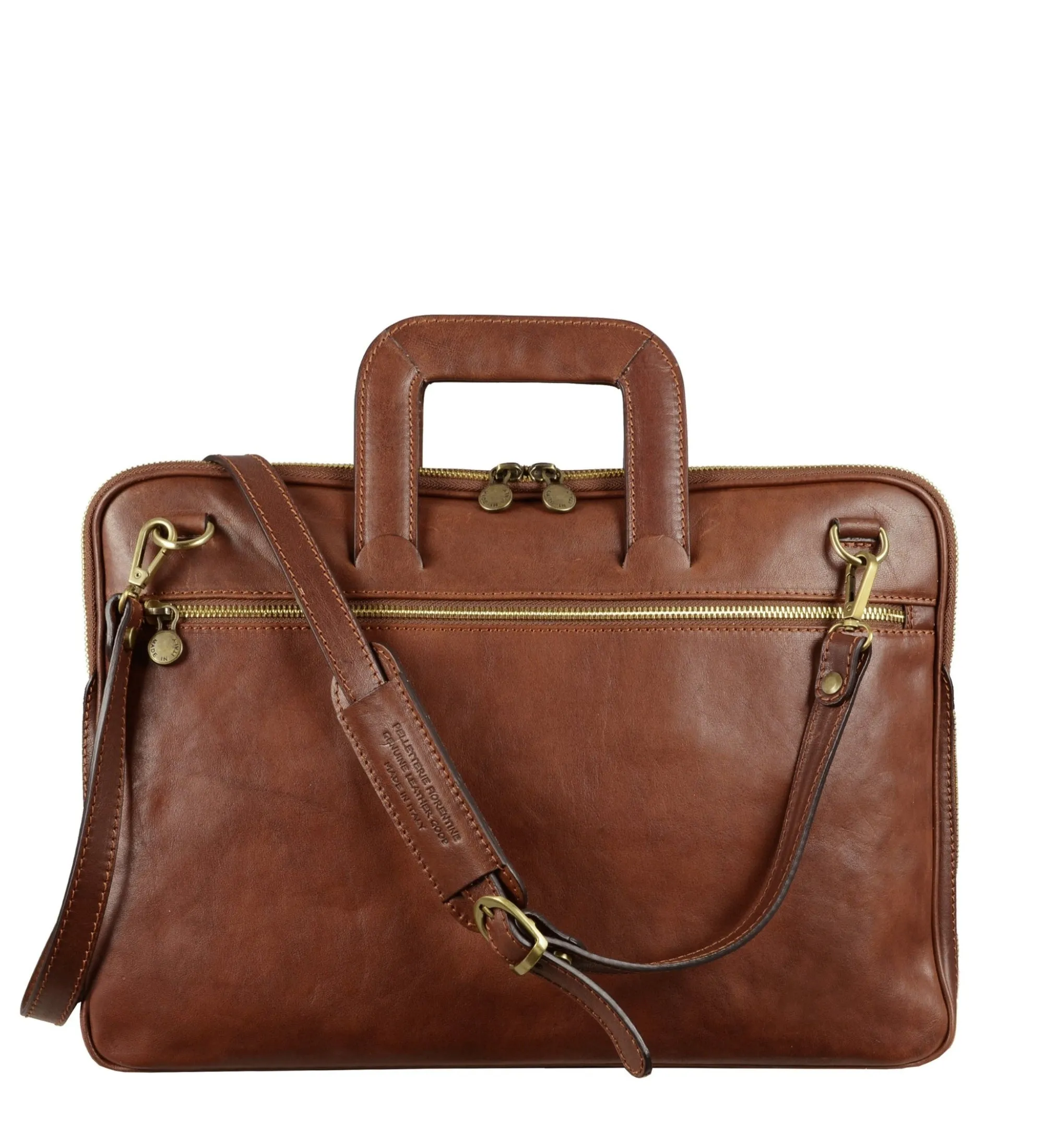 Full Grain Italian Leather Briefcase Laptop Bag - Brave New World