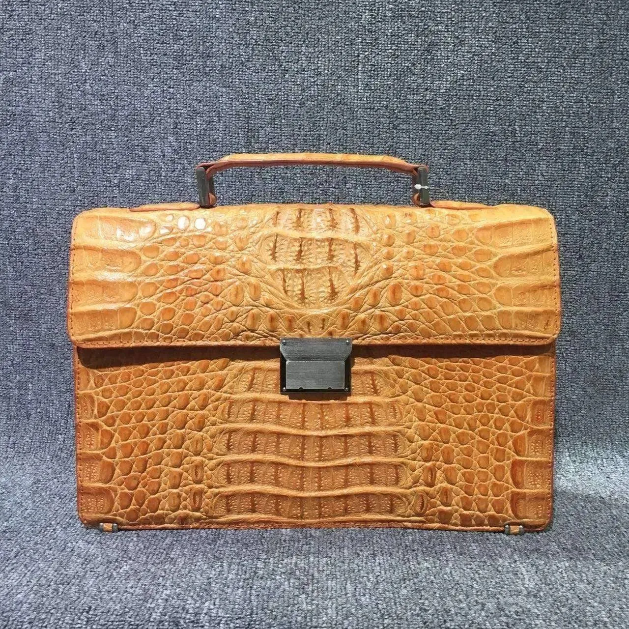 Genuine Crocodile  Leather Orange Briefcase