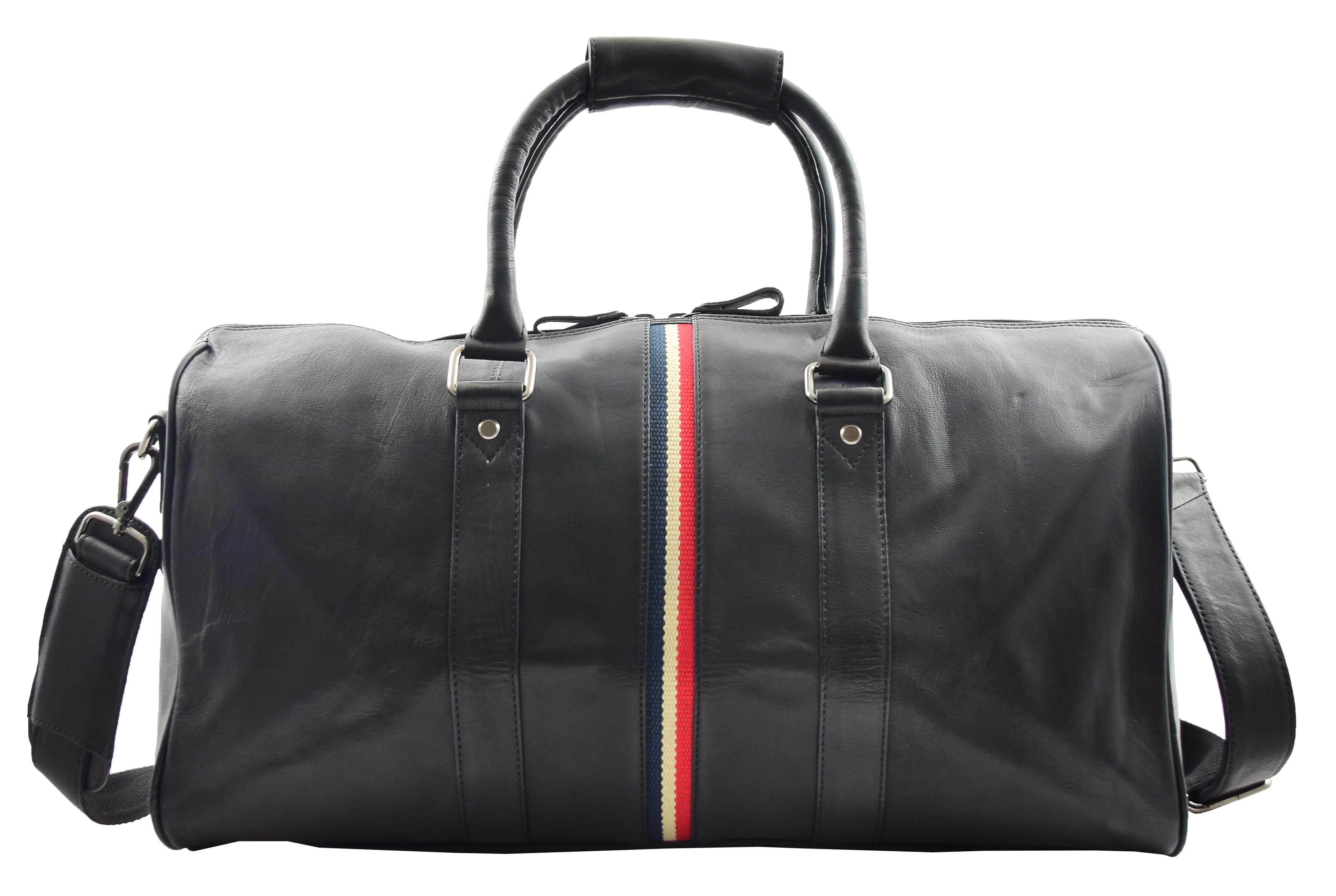 Genuine Leather Holdall Sports Weekend Travel Duffle Bag Miami Black