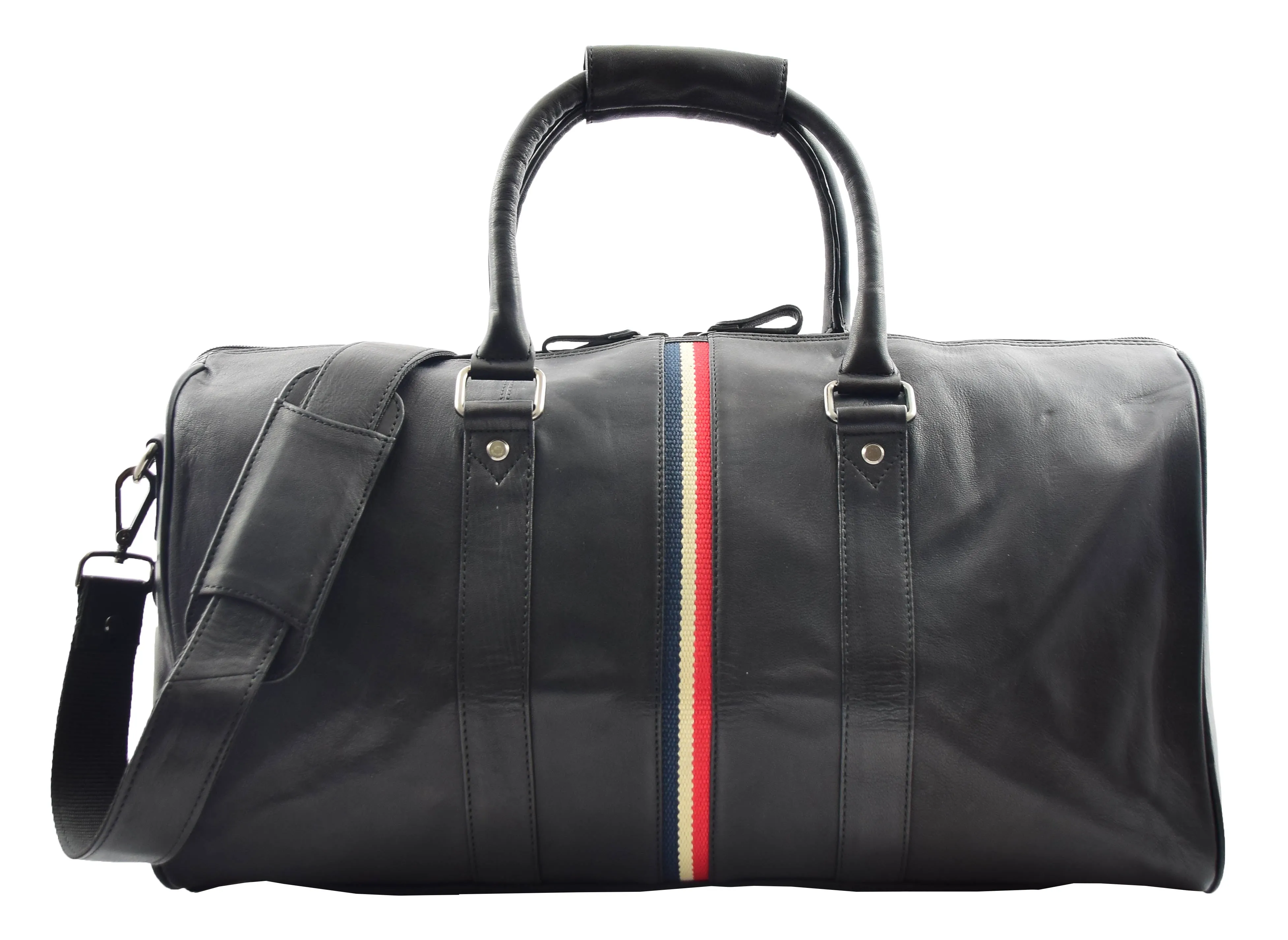 Genuine Leather Holdall Sports Weekend Travel Duffle Bag Miami Black