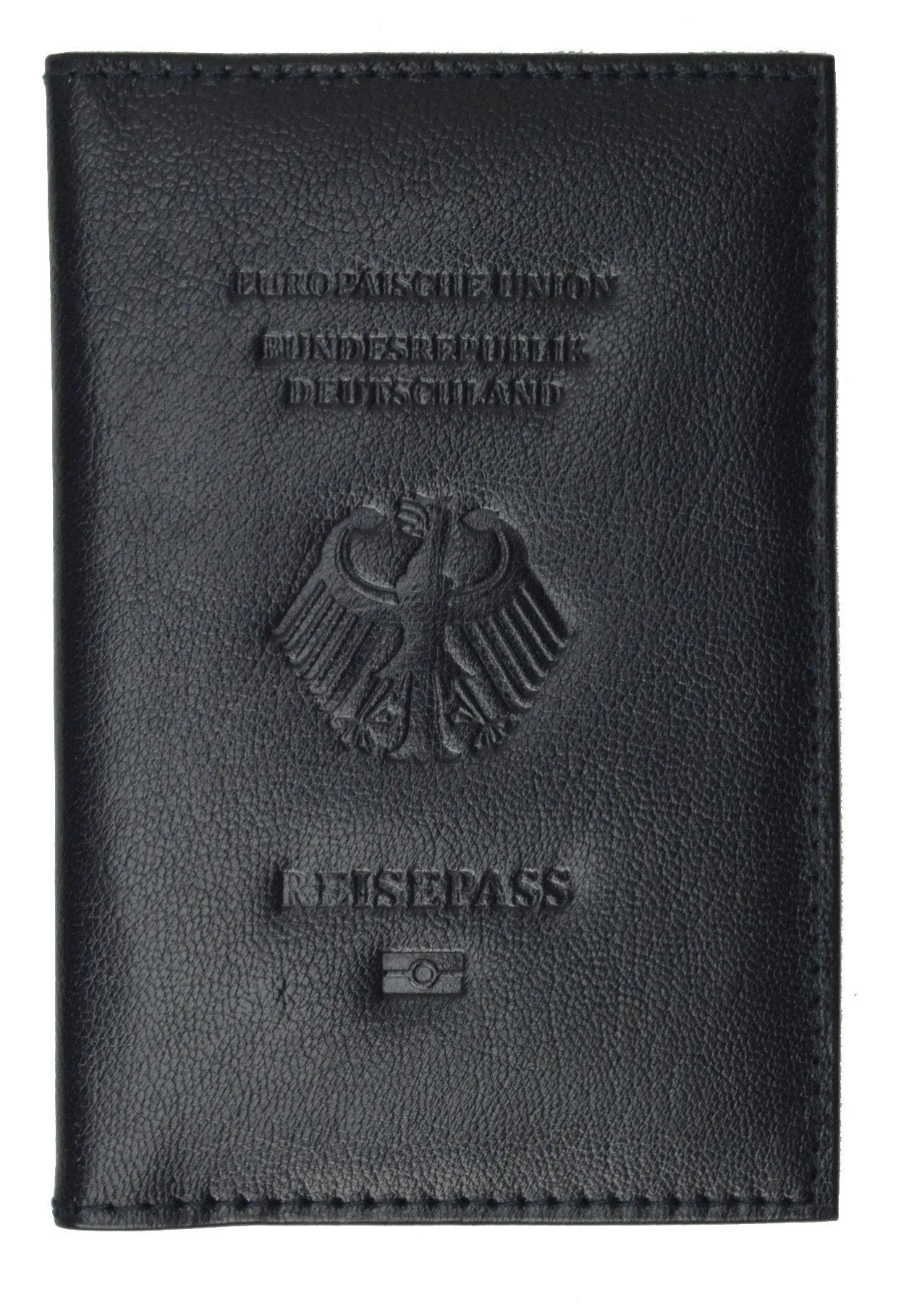 Genuine Leather Passport Wallet, Cover, Credit Card Holder with German Emblem Embossed for International Travel 601 BLIND Germany