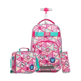 Girls Panda 3-Piece Trolley Backpack Set