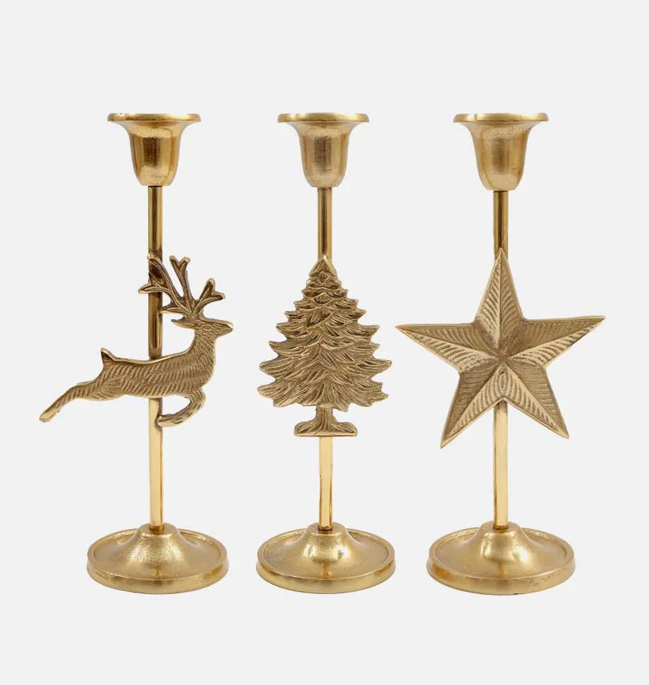 Gold Christmas Candlestick Holder