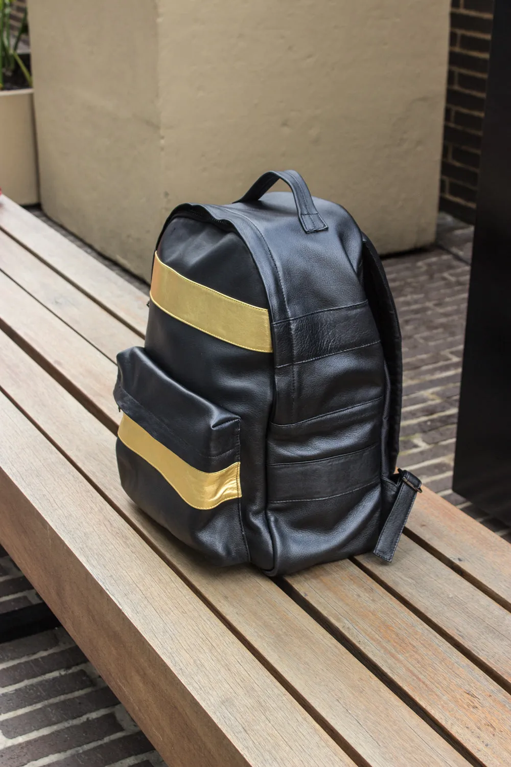 GOLD LB Leather Bag backpack in Black and gold stripes