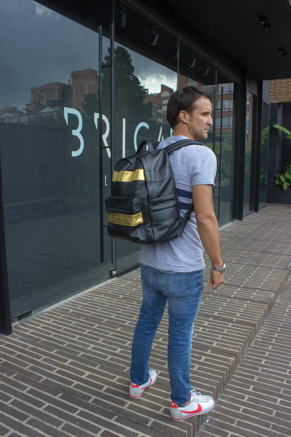 GOLD LB Leather Bag backpack in Black and gold stripes