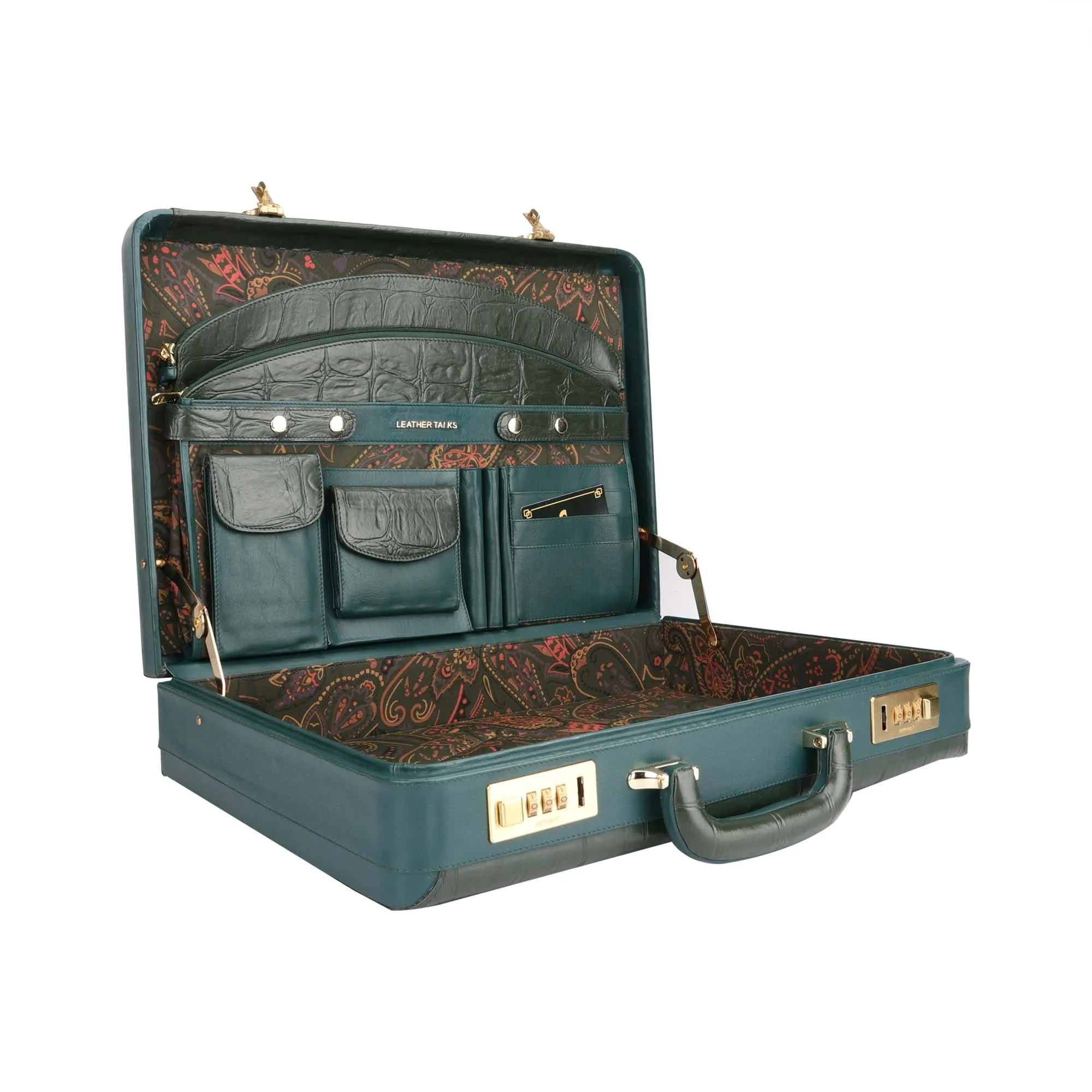 Great Dane Ruvido Double Lock- Genuine Leather Attaché | Briefcase | Advocate Briefcase | Security Briefcase  | Color : Green