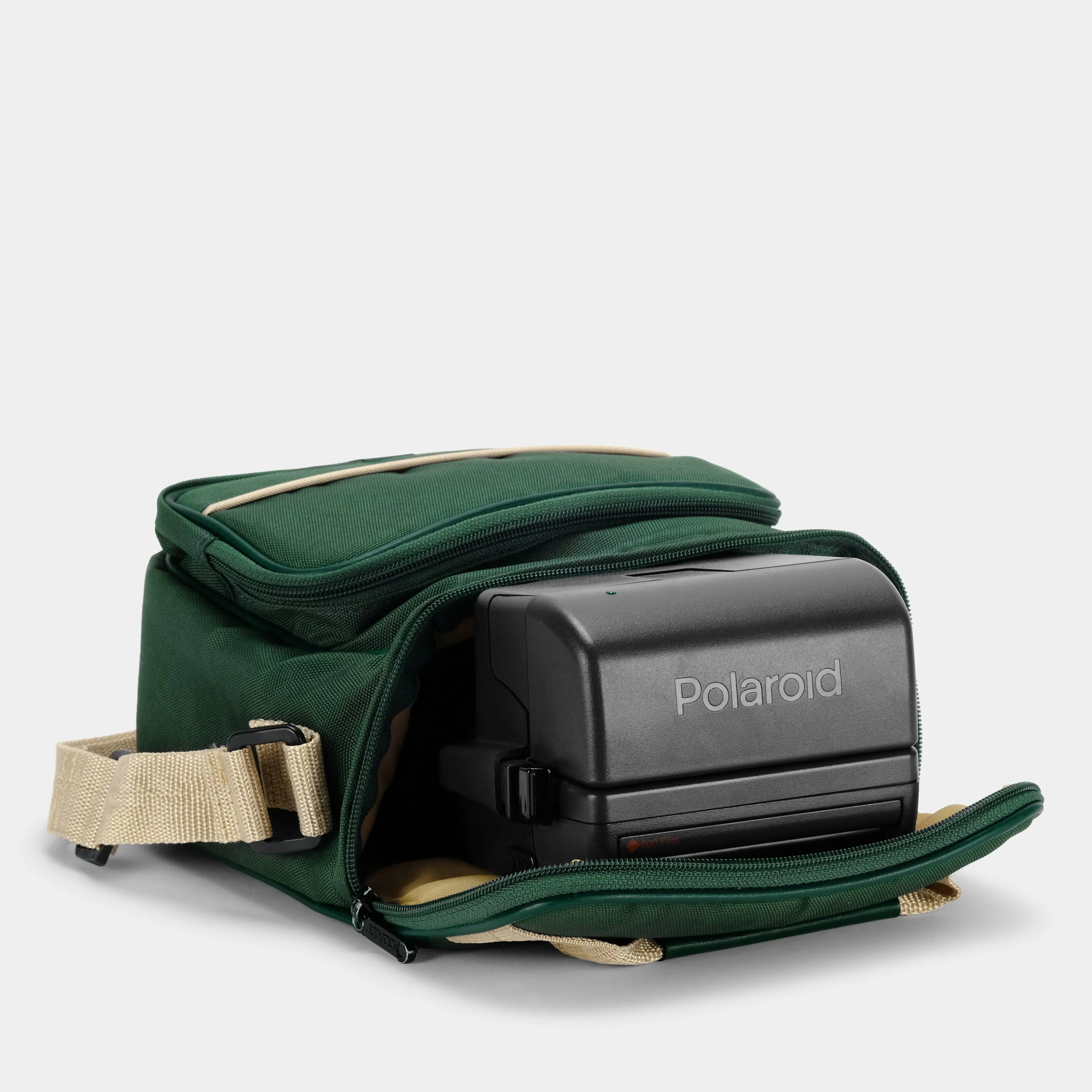 Green and Beige Camera Bag