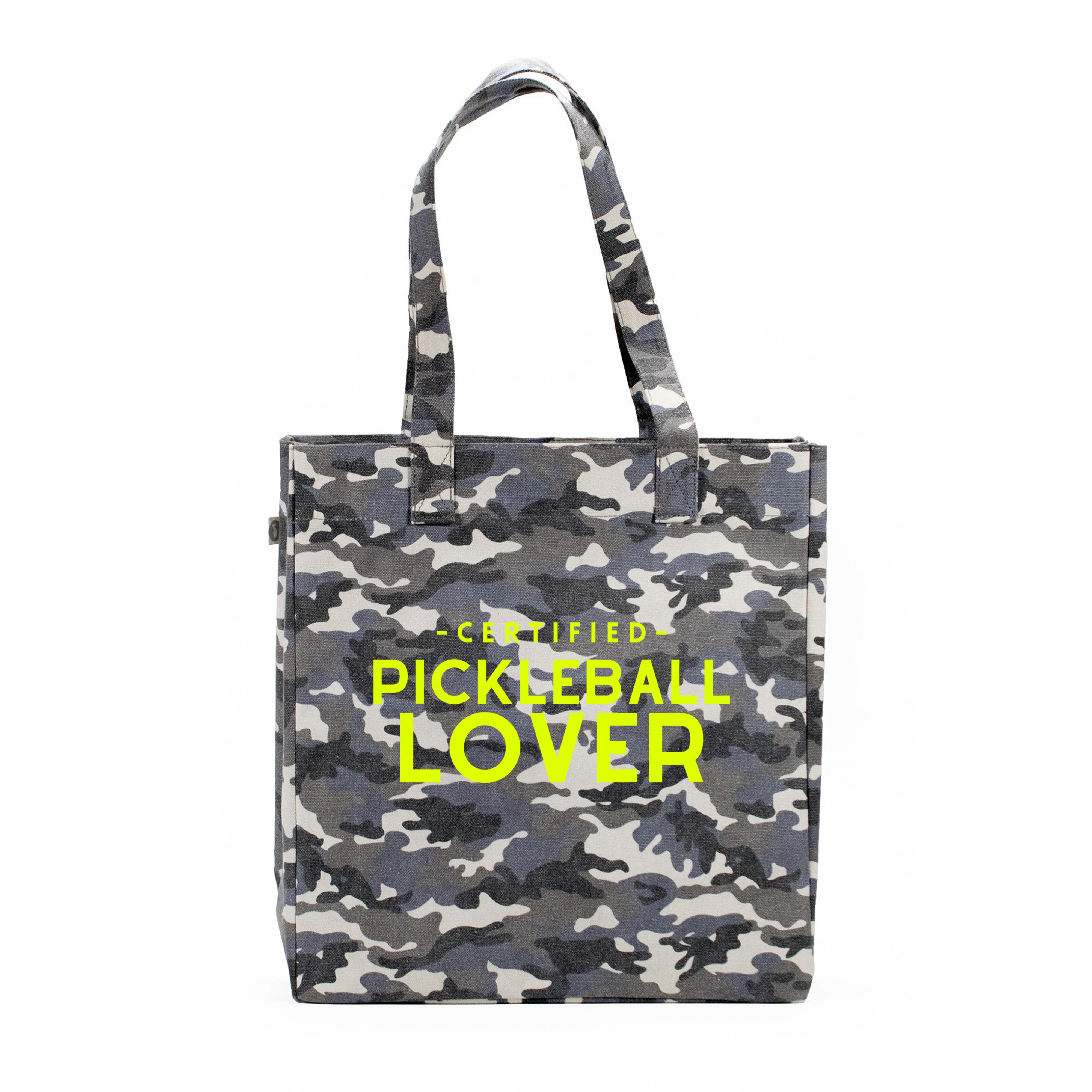 Grey Camo Upright Bag with Neon Yellow Certified Pickleball Lover