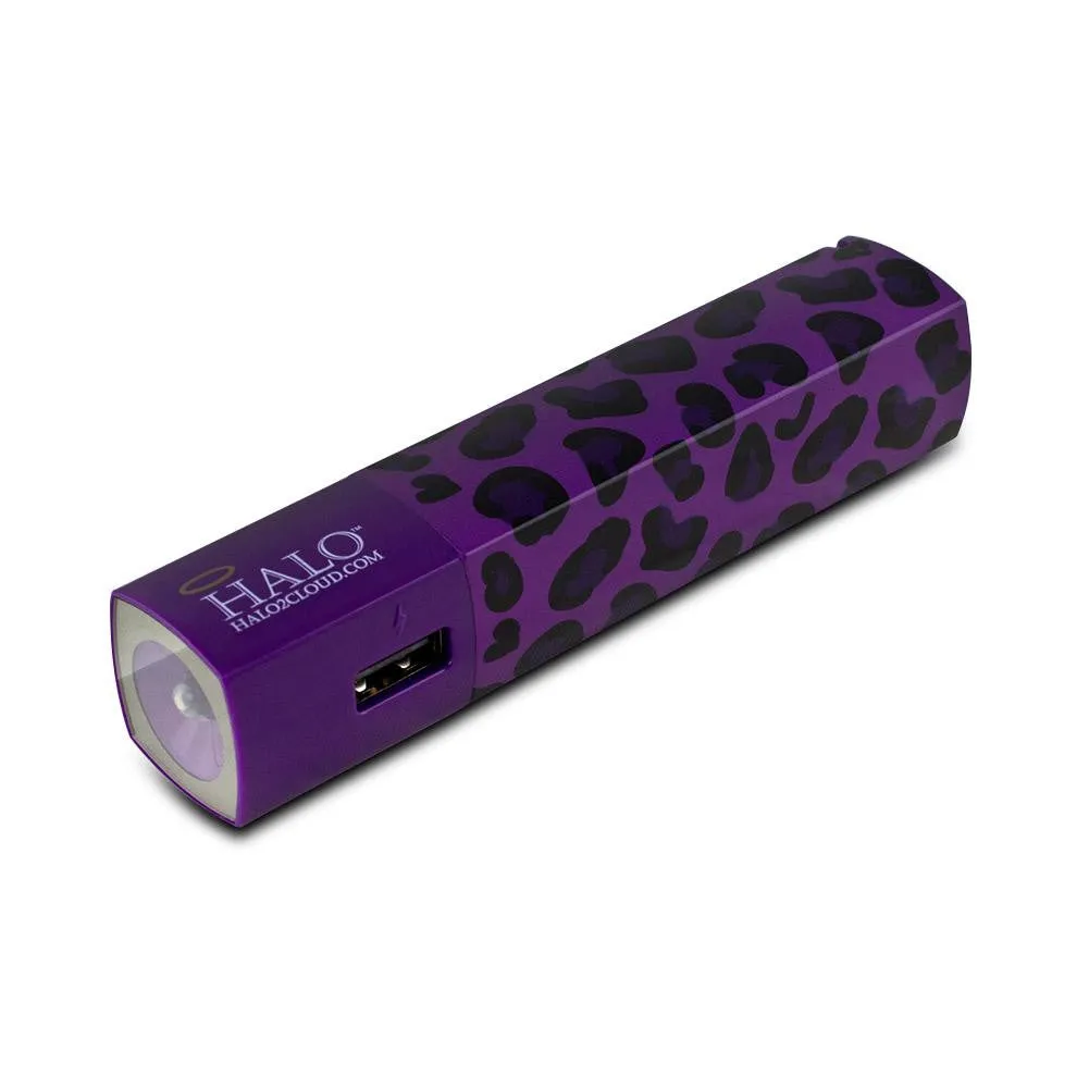 Halo Pocket Power Starlight 3000mAh Power Bank with Flash Light, Purple Leopard