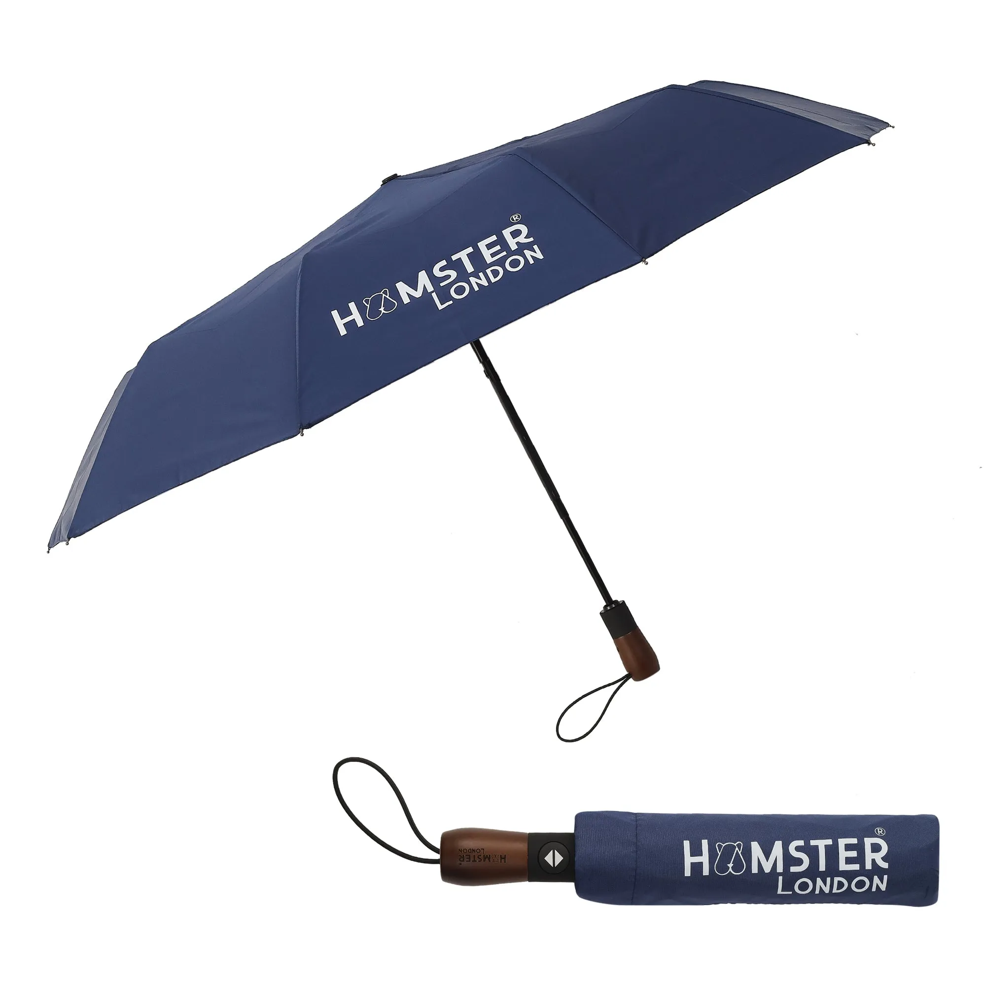 Hamster London Wooden Automatic Open & Close Pocket Folding Umbrella (Blue)