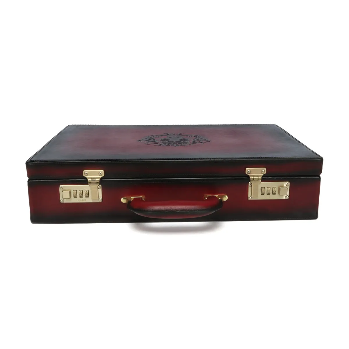 Hand-Painted Office Briefcase In Wine Leather Hard Case With Numeric Lock