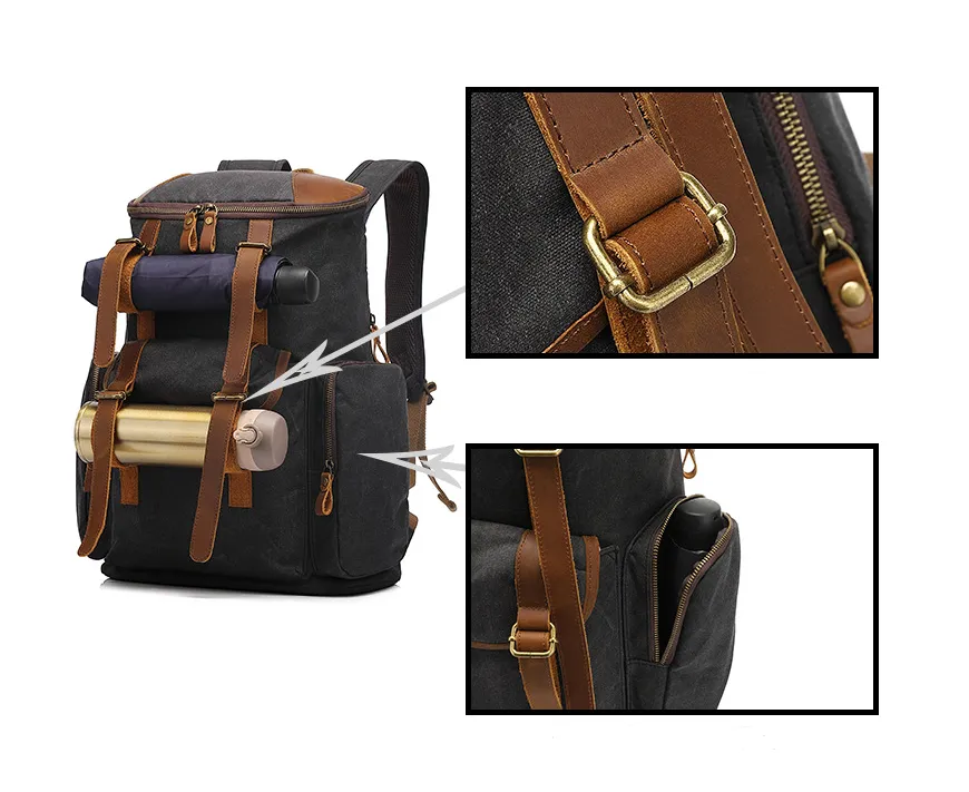 Handmade Canvas Backpack Waterproof Rucksacks Travel Backpack for Men