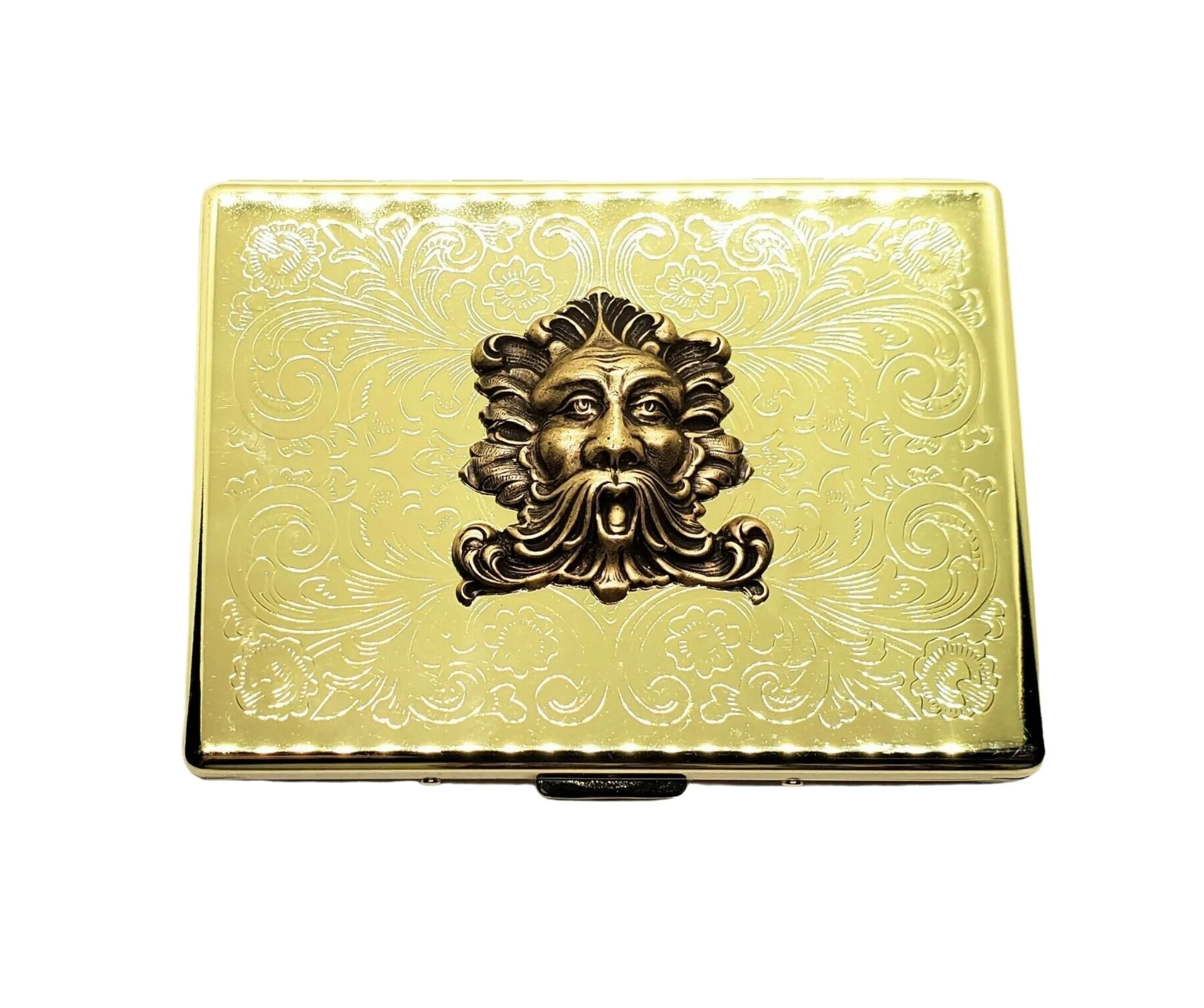 Handmade Gold Embossed Green Man God Of Nature Cigarette Case