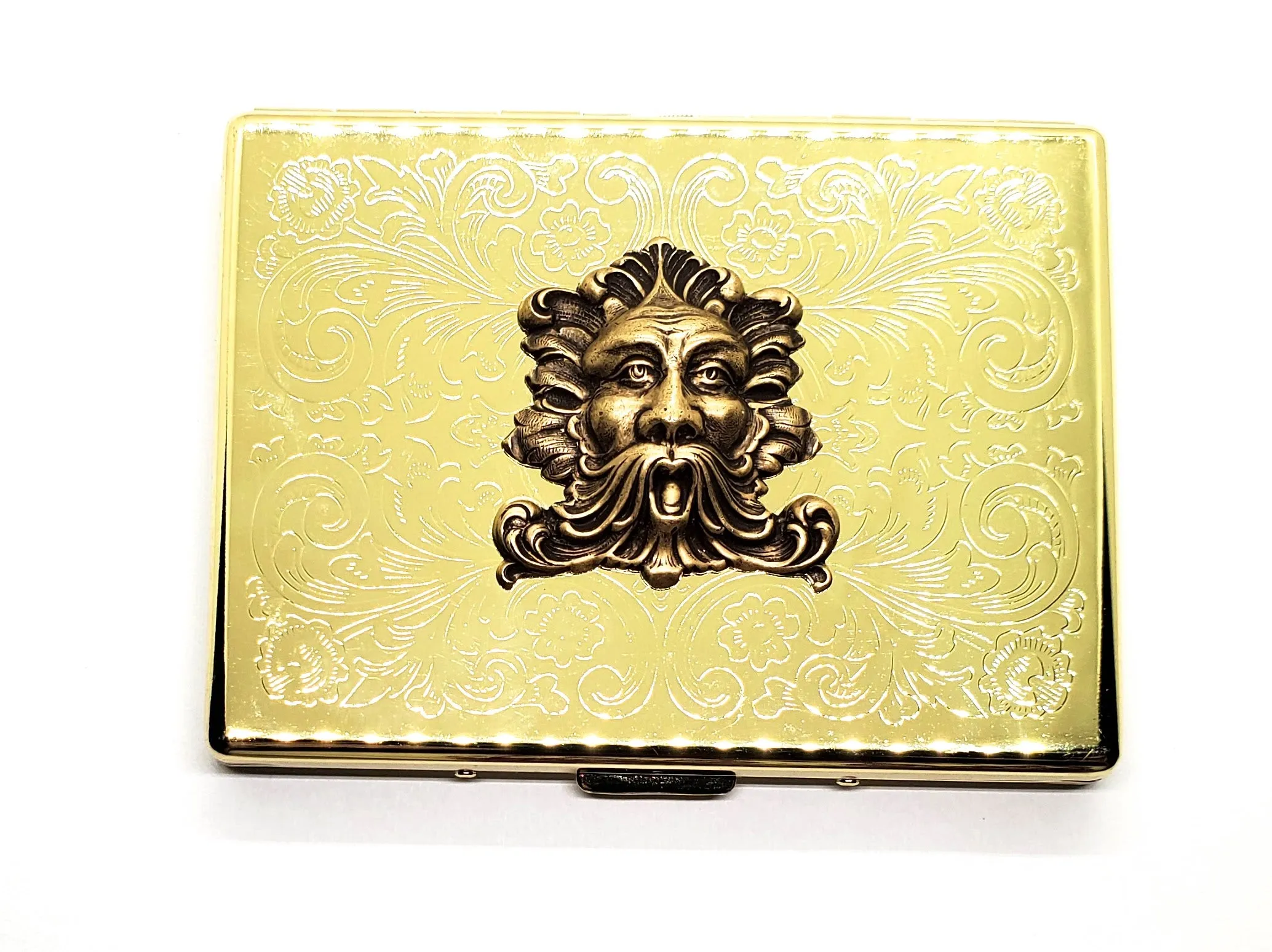 Handmade Gold Embossed Green Man God Of Nature Cigarette Case