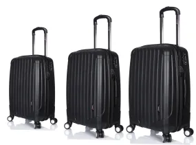 Hard Black Suitcase Set of 3 Virtually Indestructible LuggageX 4 Double Spinner Wheels