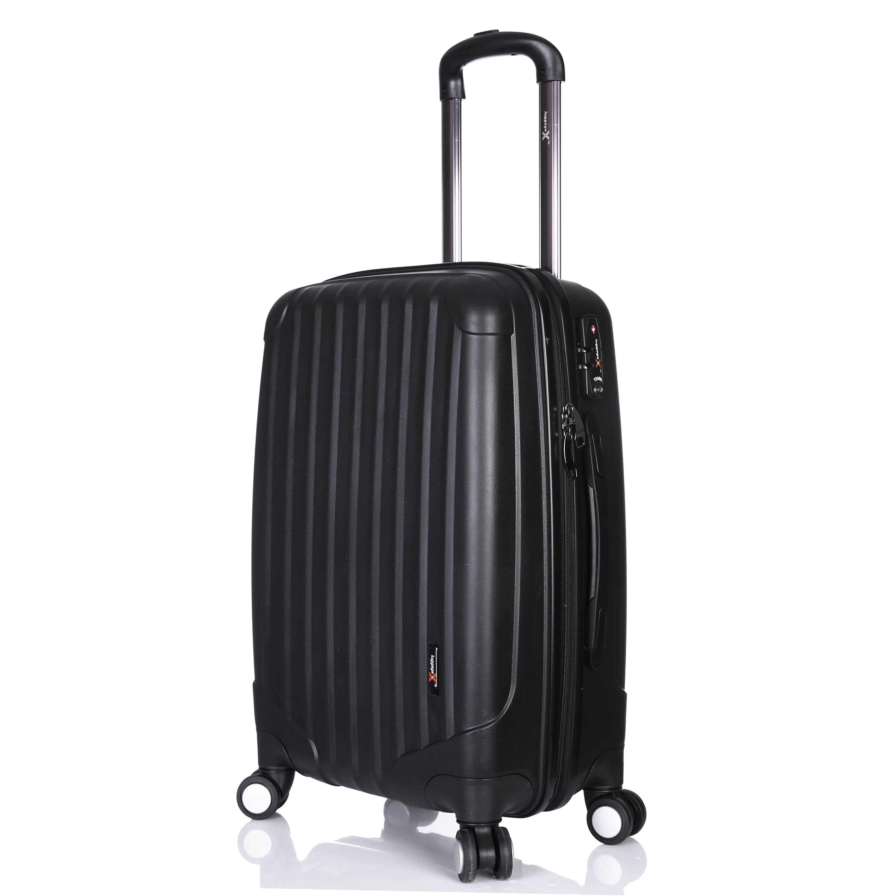 Hard Black Suitcase Set of 3 Virtually Indestructible LuggageX 4 Double Spinner Wheels