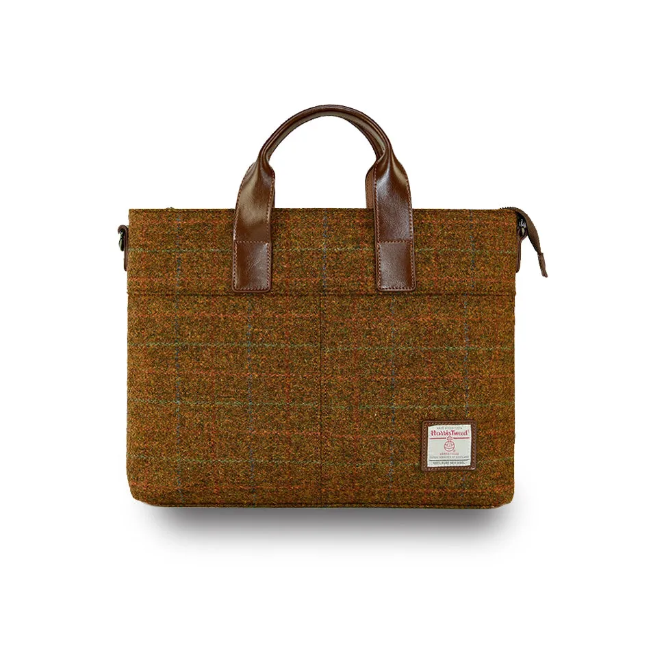 Harris Tweed Leather Handle Briefcase,Scottish Tartan Wool Bag-i7bags