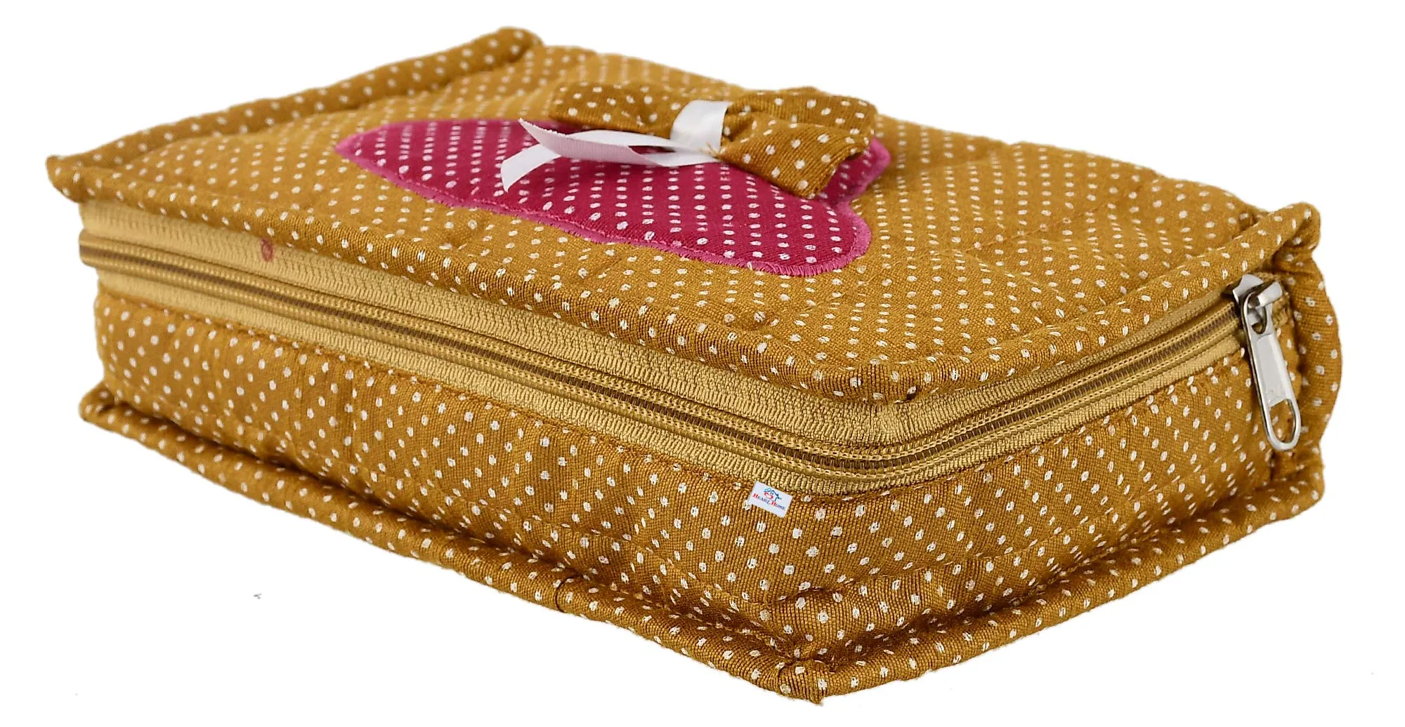 Heart Home Cotton Multipurpose 7 Pocket Dot Printed Jewellery Storage Bag Pouch/Travel Kit Organizer (Gold)-Pack of 2-HHEART15441