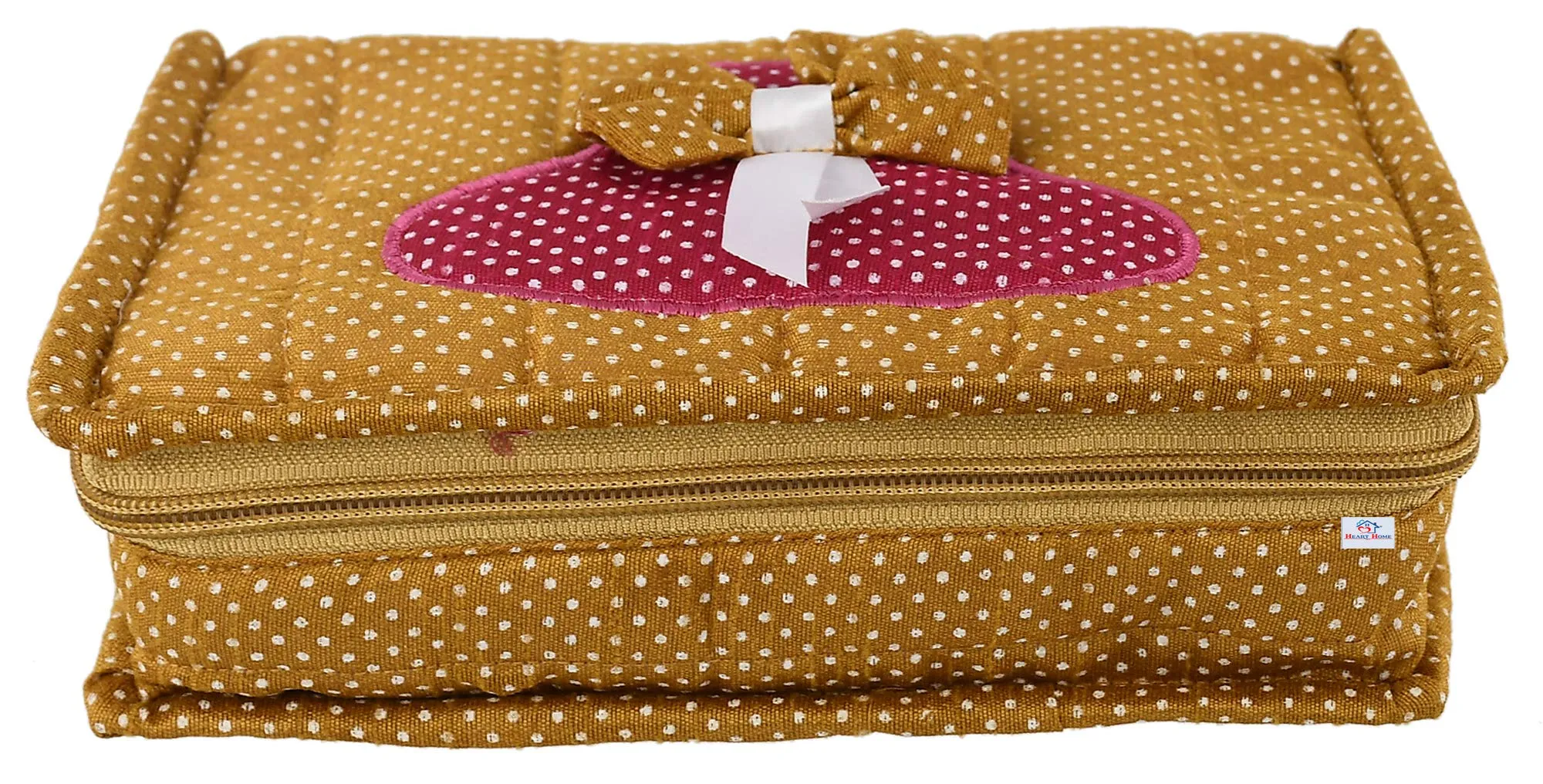 Heart Home Cotton Multipurpose 7 Pocket Dot Printed Jewellery Storage Bag Pouch/Travel Kit Organizer (Gold)-Pack of 2-HHEART15441