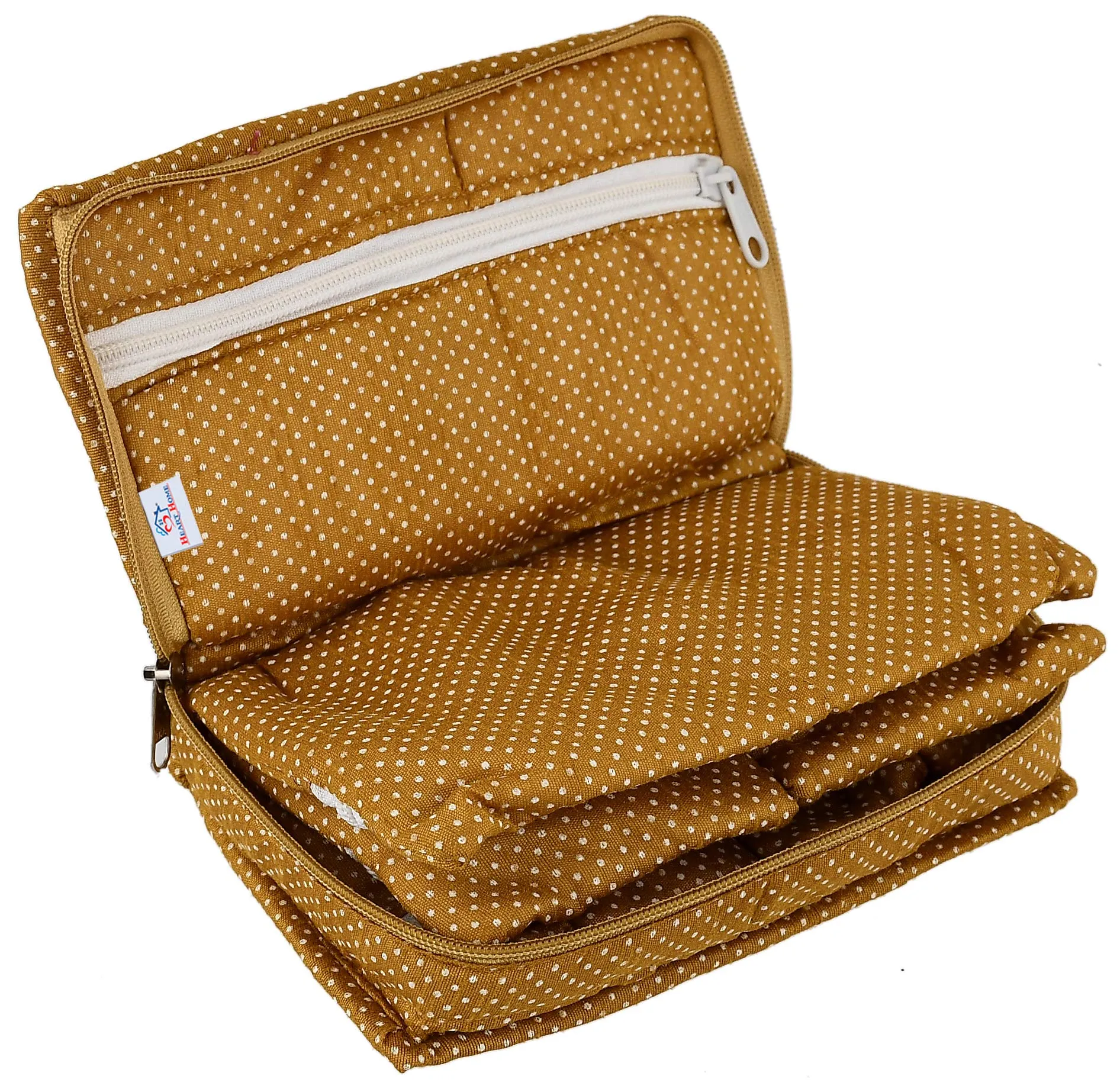 Heart Home Cotton Multipurpose 7 Pocket Dot Printed Jewellery Storage Bag Pouch/Travel Kit Organizer (Gold)-Pack of 2-HHEART15441