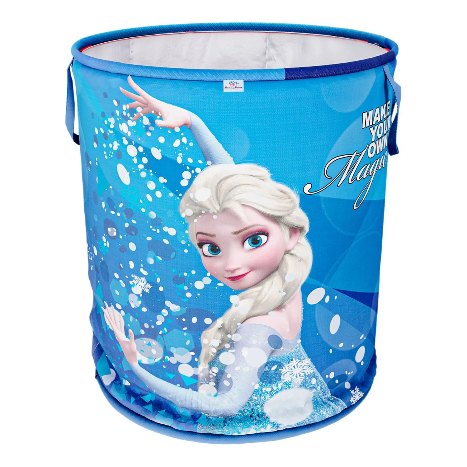 Heart Home Disney Frozen Print Round Laundry Basket|Polyester Clothes Hamper|Waterproof & Foldable Round Laundry Bag with Handle,45 Ltr.(Blue)