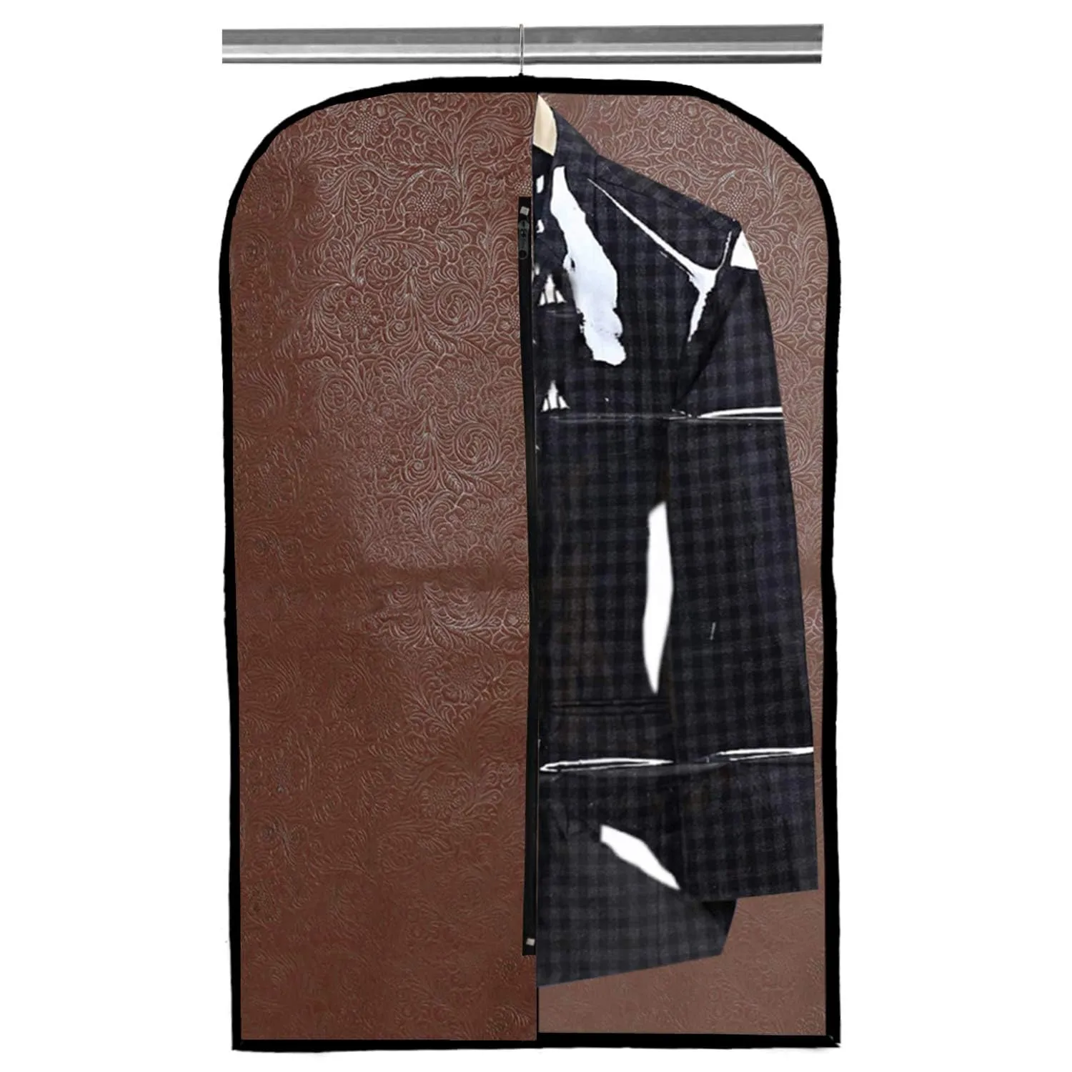 Heart Home Embossed Design Half Transparent Non Woven Men's Blazer Suit Cover|Zipper Closure & Sturdy Hook|Size 96 x 61 x 1 CM|Pack of 6 (Black & Brown)