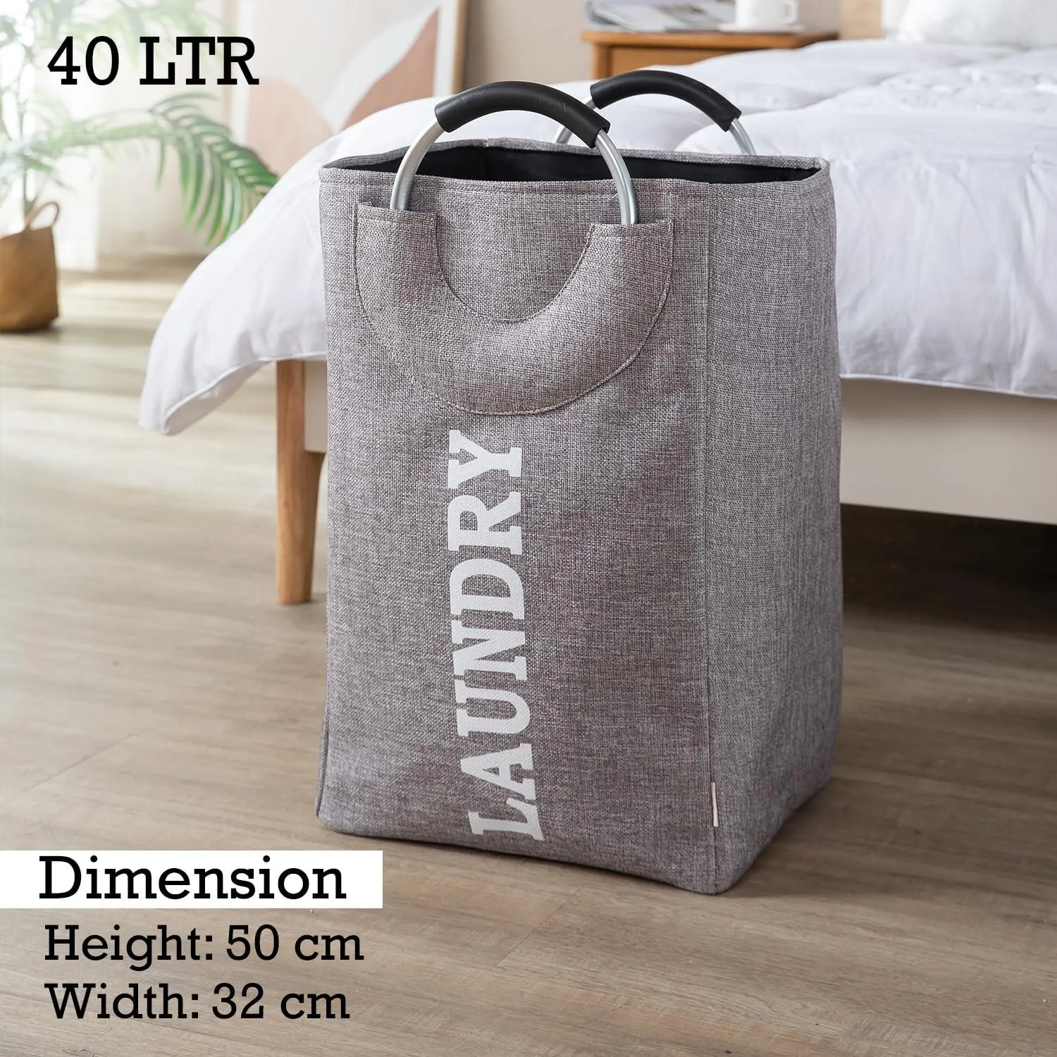 HOKIPO Foldable Laundry Bag with Handles, 40L - Grey