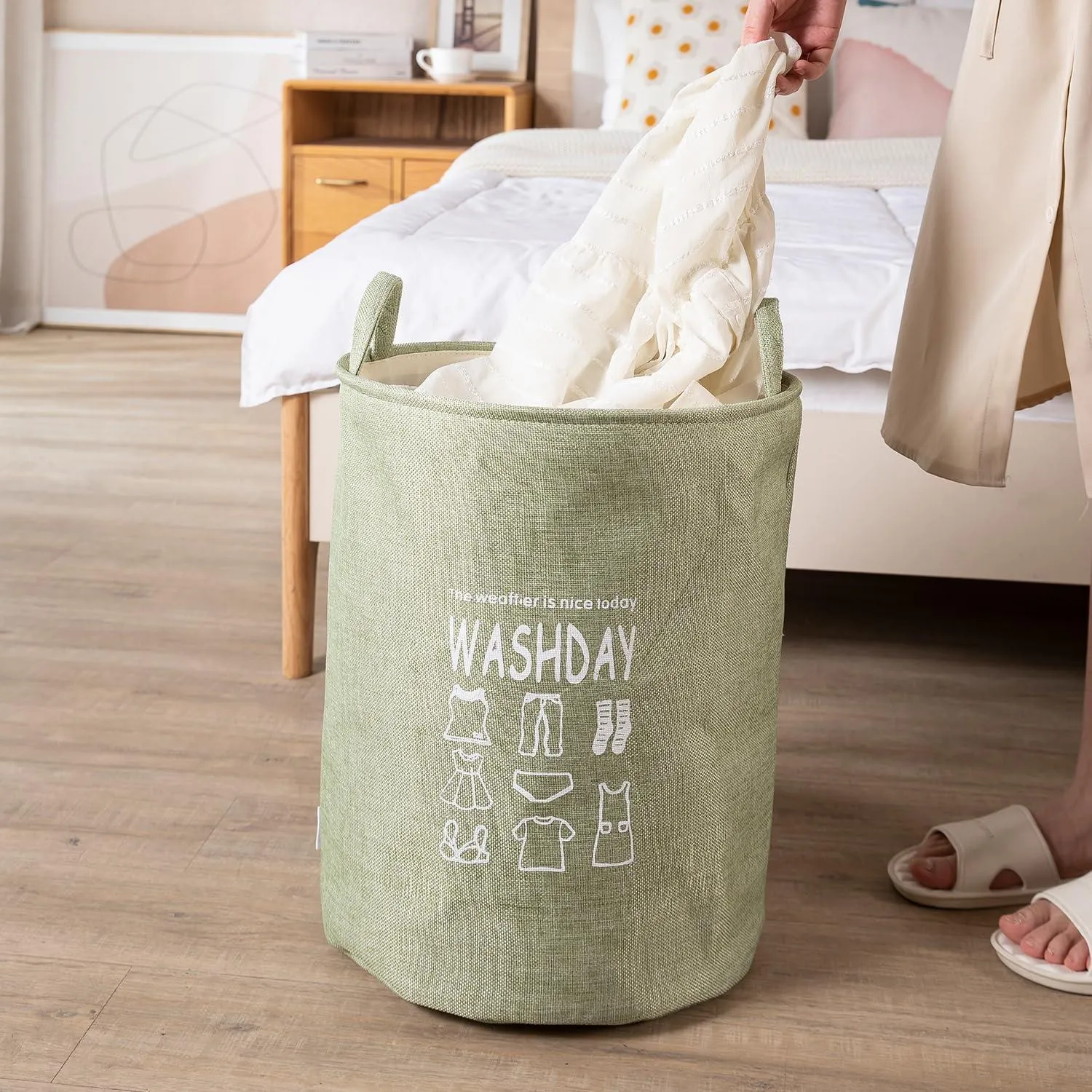 HOKIPO Folding Laundry Basket for Clothes, 43L - Green