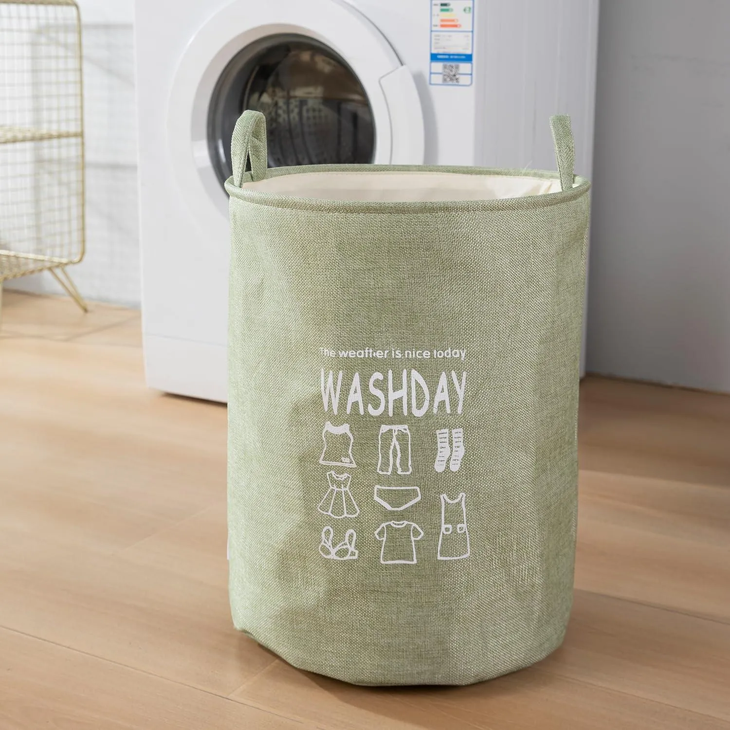 HOKIPO Folding Laundry Basket for Clothes, 43L - Green