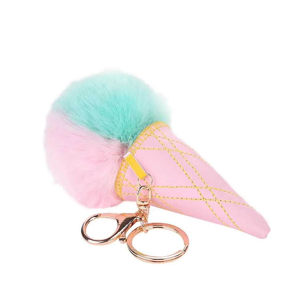 Ice Cream Pom Pom Keychain - Pink