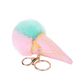 Ice Cream Pom Pom Keychain - Pink