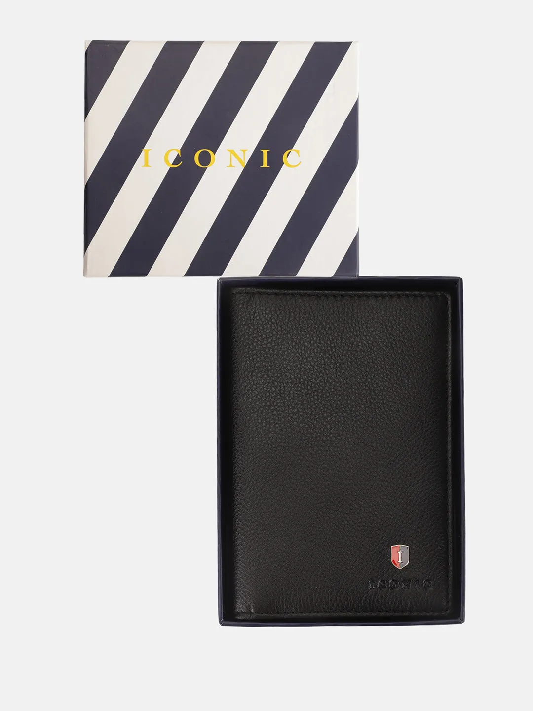 Iconic Men Black Textured Passport Holder