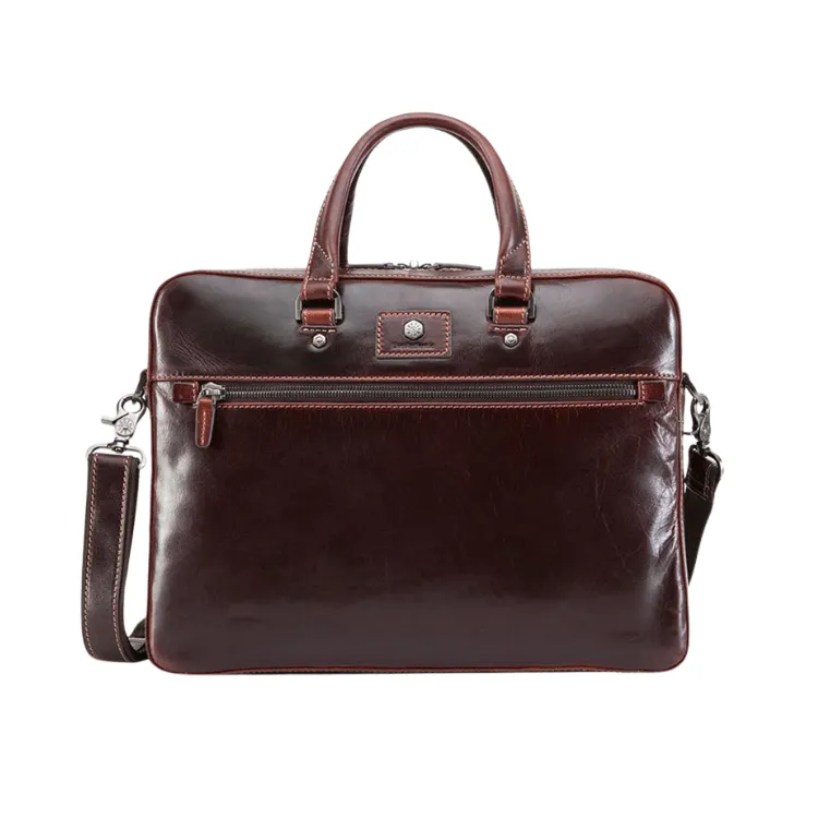 Jekyll & Hide Slim Zip Top Briefcase - Tobacco