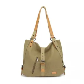 Kono Khaki Casual Canvas Dual-Use Bag - Versatile Shoulder Bag & Backpack with Large Capacity