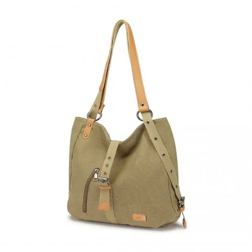 Kono Khaki Casual Canvas Dual-Use Bag - Versatile Shoulder Bag & Backpack with Large Capacity