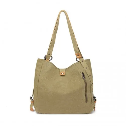 Kono Khaki Casual Canvas Dual-Use Bag - Versatile Shoulder Bag & Backpack with Large Capacity