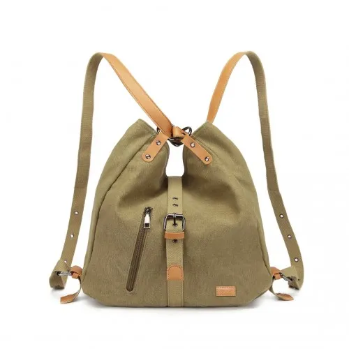 Kono Khaki Casual Canvas Dual-Use Bag - Versatile Shoulder Bag & Backpack with Large Capacity