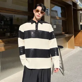 Korean Style High Grade T-shirts Trend Men's Contrast Color Long Sleeve Pullover Tee Fashion Male Street Clothing 9C1212