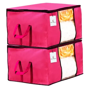 Kuber Industries 34 cms Underbed Storage Bag, Storage Organiser, Blanket Cover Set of 2 - Pink, Extra Large Size