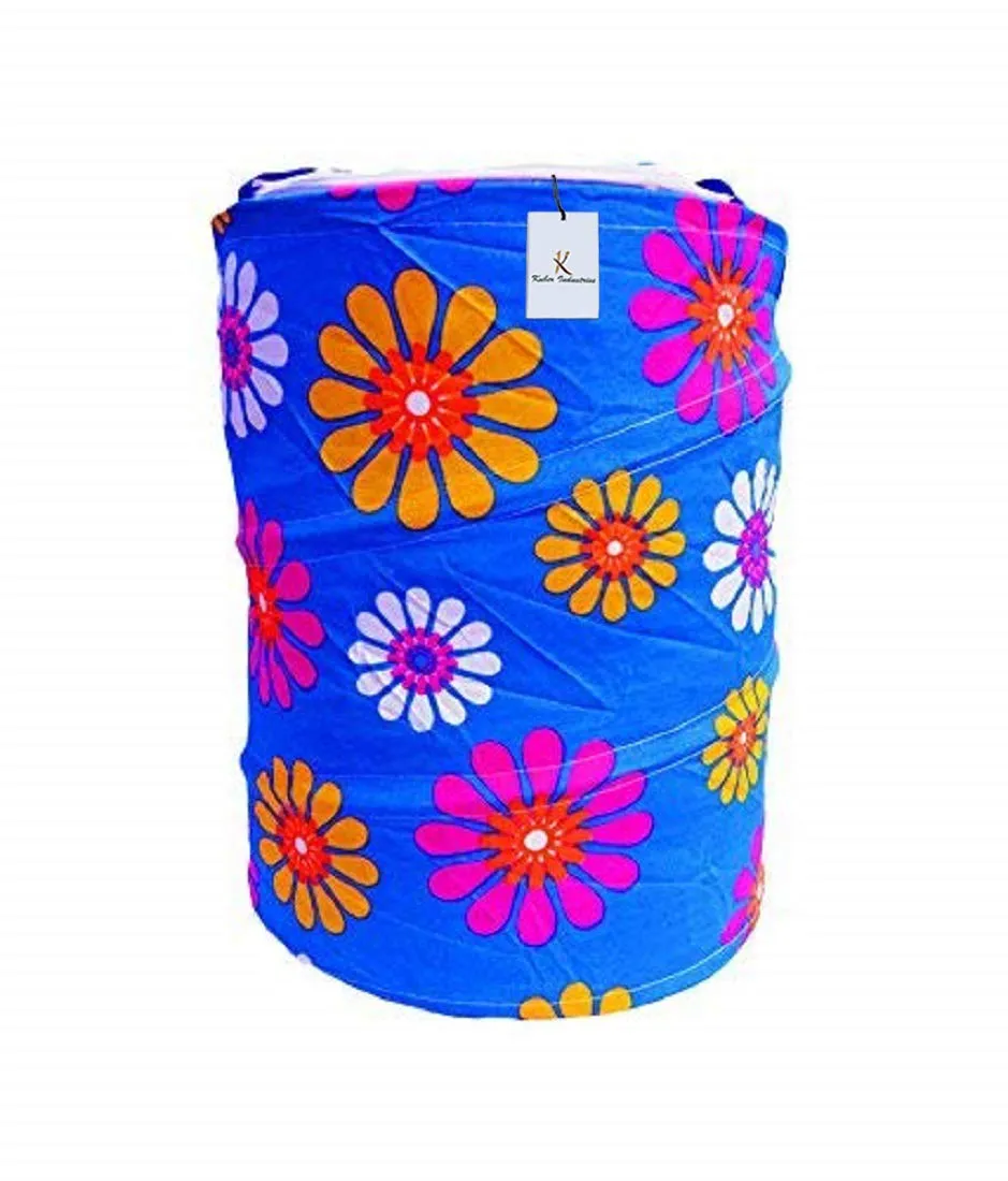 Kuber Industries Big Round Foldable Cotton Laundary Basket, 40 litres (KI4975),Multicolour,Standard