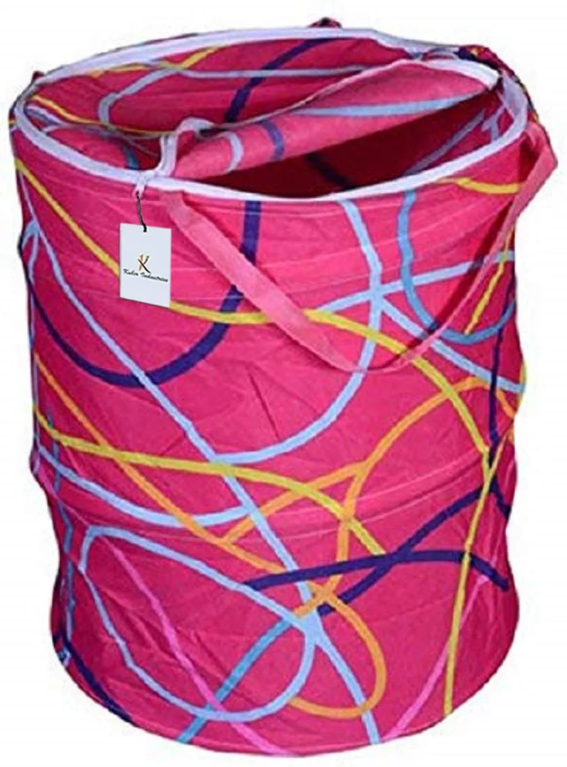 Kuber Industries Big Round Foldable Cotton Laundary Basket, 40 litres (KI4975),Multicolour,Standard