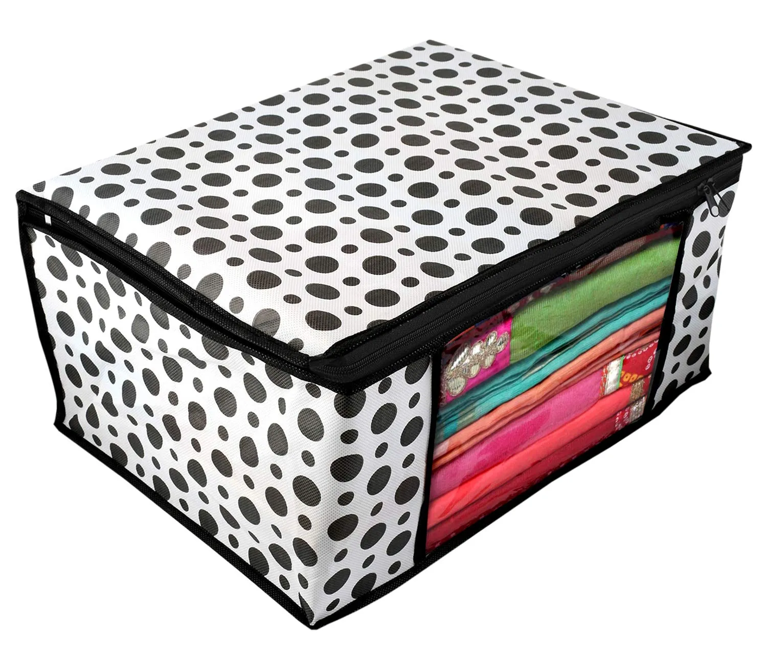 Kuber Industries Clothes Organizer For Wardrobe (Pack of 9) - Storage Organizer For Saree | Shirts | Lehenga - Dress Organizer For Wardrobe - Saree Covers With Zip (Polka Dots) (Black and White)