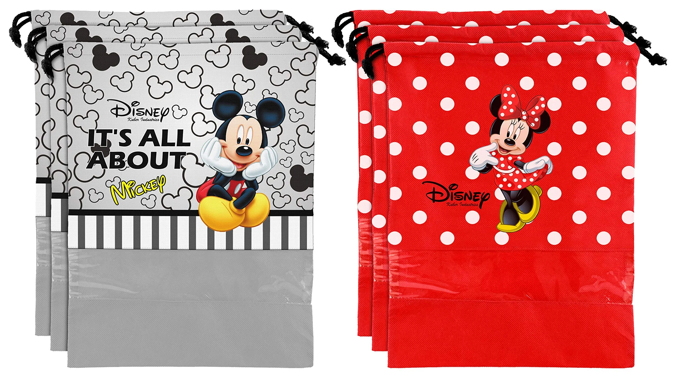 Kuber Industries Disney Print 6 Piece Non Woven Travel Shoe Cover, String Bag Organizer (Grey & Red) -HS_35_KUBMARTS18025