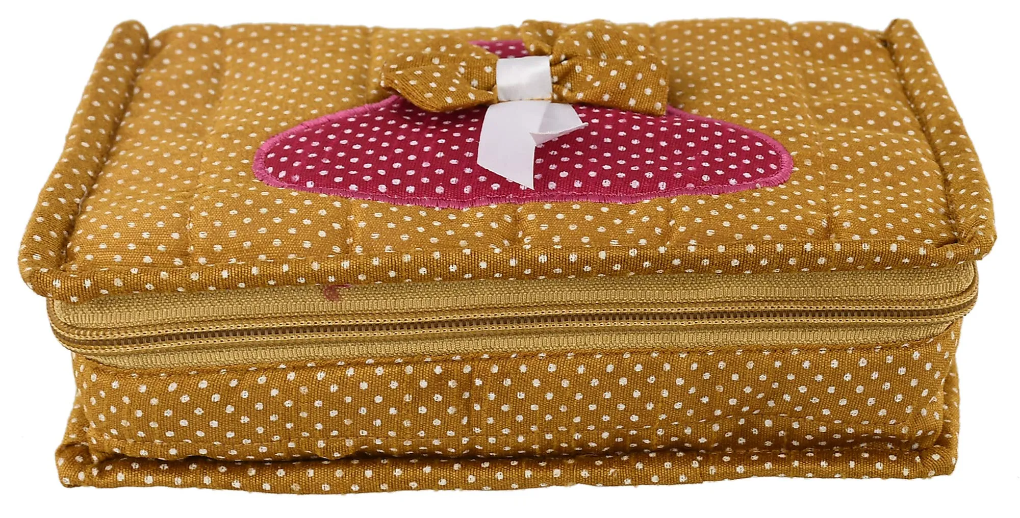 Kuber Industries Heart Home Cotton Multipurpose 7 Pocket Dot Printed Jewellery Storage Bag Pouch/Travel Kit Organizer (Gold)-Pack of 2-KUBMART15441